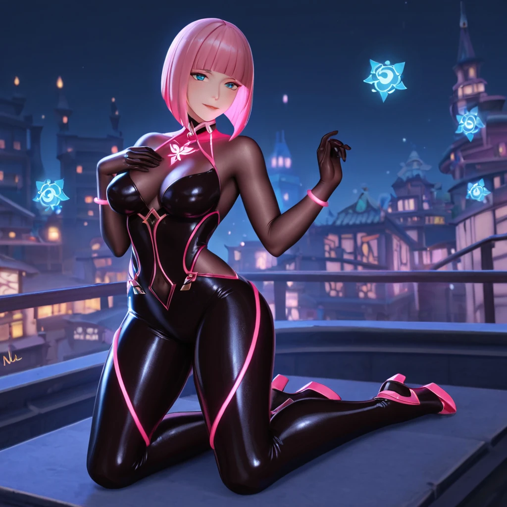 One girl, alone,Are standing_Split,whole body,photograph, photographrealistic, (masterpiece, Highest quality:1.2), Beautiful woman in shiny patent leather bodysuit, Shiny color ink bodysuit, expensive_Big Breasts