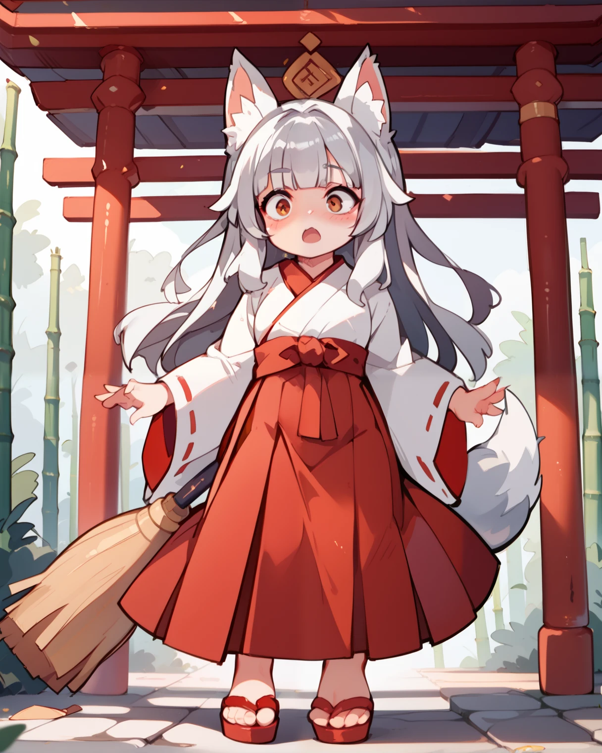 Anime girl in a red dress with a cat ears and a broom - SeaArt AI