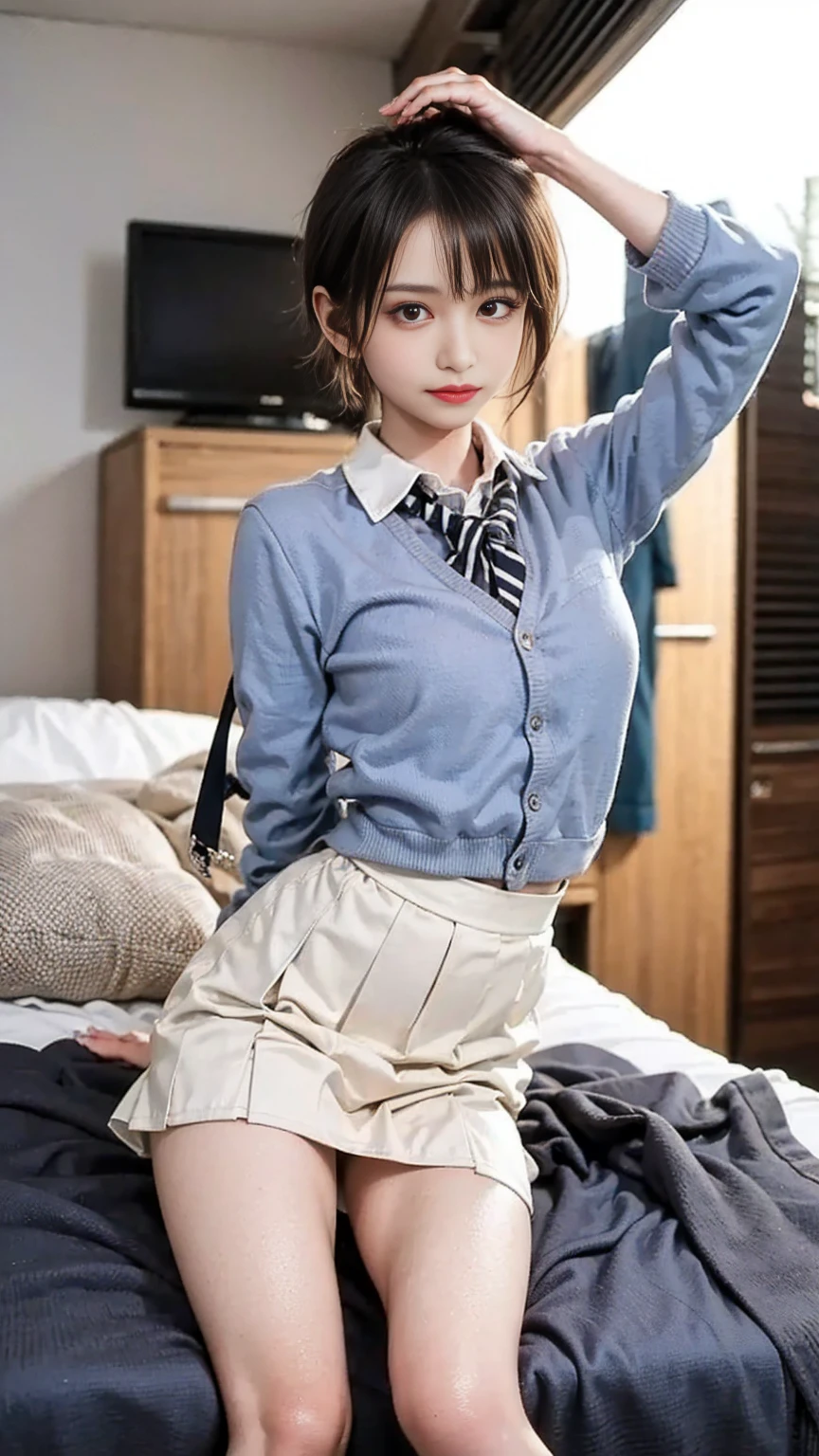 Hight Resolution、high-level image quality、8K、Real due diligence、원시 a photo ofgraphy、Top Quality、masterpiece、masutepiece、Erotic、Pupils、Pink bra,white skinned,knee,(Black pantyhose),Detail panty pattern、panties focus、Pink color panties、small panties、absurderes,smaller face、tits huge、중간에서 앞heads 분리、The forehead is visible,(cold expression<꽉 Ojo,Ojo부심,Optimize,Thin anger)、masterpiece,Top Quality、超High resolution A,원시 a photo of,ren,Beautiful fece,One Person, 独奏,Dark look,Small breasts,fullllbody、Very good、JK school uniform,high school girl,Japanese women,is standing,(Photorealcitic:1.37)、photons mapping,Light Blue Ribbon,realisitic、귀여운 smaller face,갈색 Ojo、Black Socks、22yo、(red bowtie)、Radio City、physics based rendering(physics based rendering(Physically Based Rendering))、foreground、depth of fieldlurry background、a photo of,girly,beauty leg, Long leg, Thin leg,Long Bob Cut,(앞heads가 보인다), heads, s lips, blue_Ojo, Nosesoft,(Pink shirt), (navy Pleats Skirt), Navy blue Uniform Jacket、white sweater vest、knee이 보인다,Sheer Clothes,, thigh, Black cotton socks,乃木坂アイドル, , Japanese ido、반짝이는 Ojo、Shiny Lip、