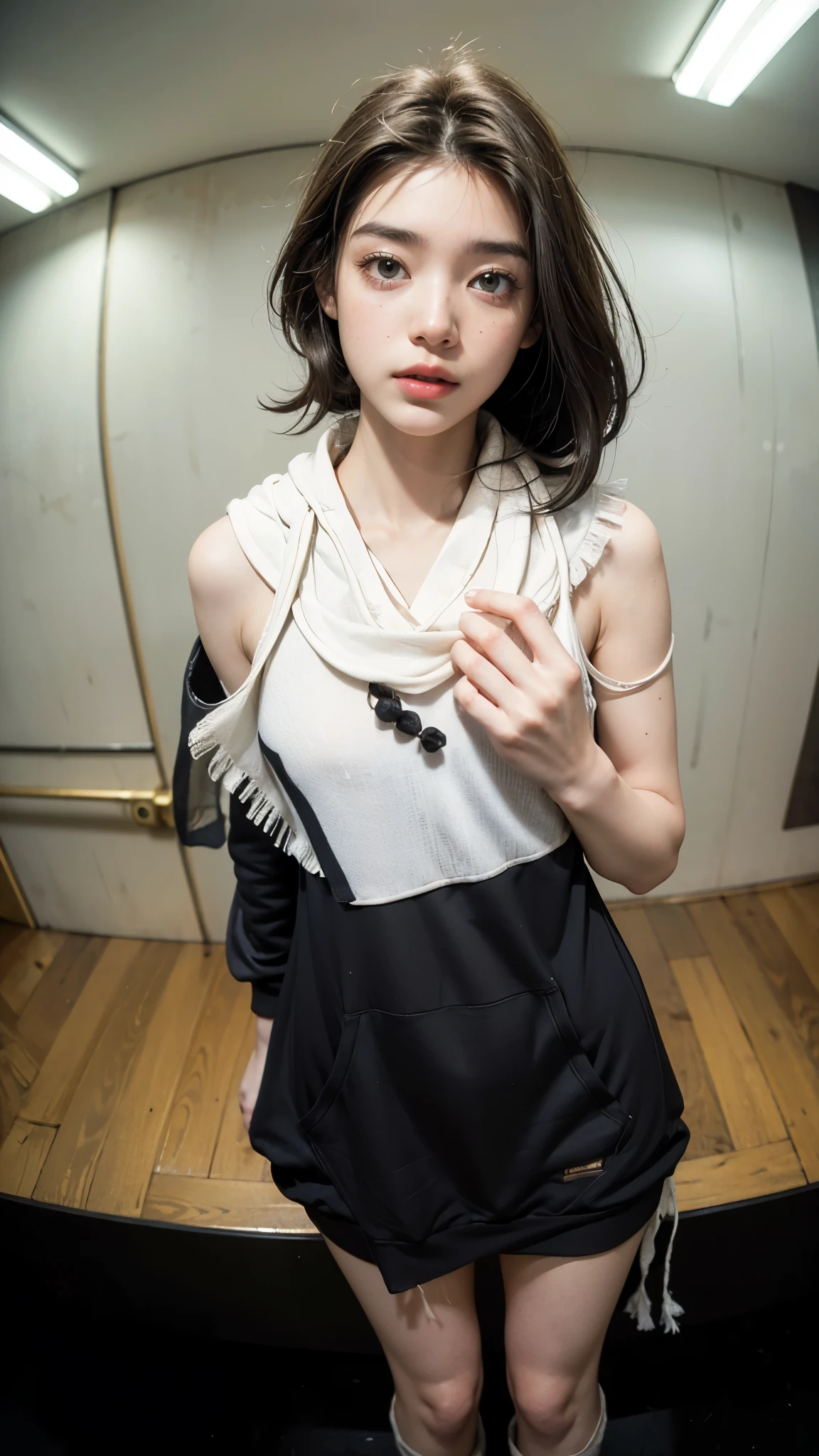 Japanese teenage girl, Downblouse , munechira,(((Small breasts))),((Flat Chest)),(slender) , bend your body,(Looking Down from Above:1.3), close, necklace , ((highly detailed bra with embellishments)) ,Overlap open dress, short hair,8k, highest quality, masterpiece, Ultra-high resolution, (realism: 1.4), Original photo, (Real skin texture: 1.3)、Young Face、Young Body、mini skirt(masterpiece:1.2, highest quality), (Very detailed:1.3), One Girl,short hair, in cafe, ((nipples can be seen from the neck of the clothes)),  nipslip,  
