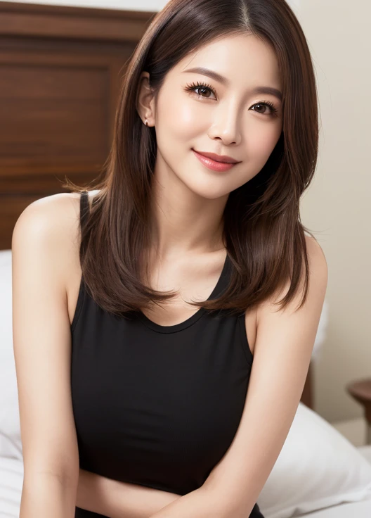 Highest resolution, 4K, Masterpiece: 1.3), A Japanese milf, photo of one lady, Sexy: 1.1, fine eyes, Slender figure, Realistic teeth, double eyelids, smile, full body, best quality, detailed, beauty, a married woman, sweeping the Living Room