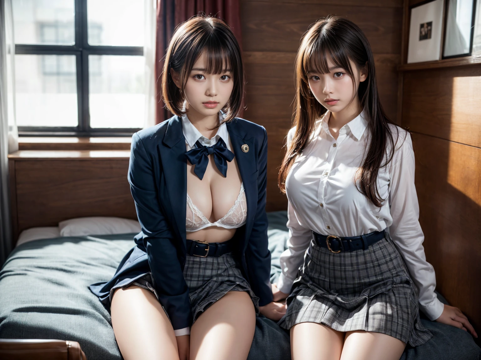 Kujikawa Def,Twin tails,school uniform,Seraph of the Black,Long sleeve,skirt,Knee socks,jewelry,Earrings,Straddle,
Highest quality, Very detailed, masterpiece, Absurd,8k, photoRealistic, Realistic,Detailed skin texture,Detailed pupil,High resolution,Natural light,
One girl,alone,(Happy:1.1),(smile:1.2),short hair,Brown Hair,(Angular face:1.2),Shining Face,Large Breasts, Tight waist, Lip Makeup,Wet shirt,Spread your legs,(I can see her panties:1.5)back,From the back,look back,valley,Bra is visible,(Orgasm:1.5)