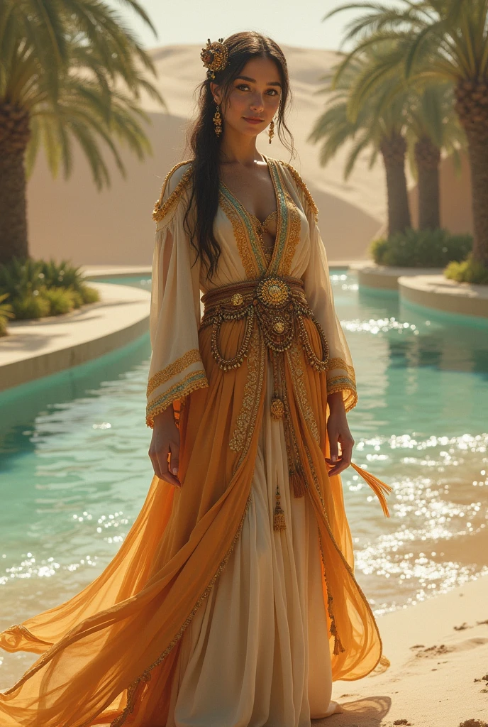 In the heart of the vast Sahara desert, an alluring oasis emerges, its lush greenery and crystalline waters shimmering under the high definition images of the Sun. The Berber people, known for their resilience and proud spirit, can be seen in the pictures, dressed in traditional attire, with their long, curly red-brown hair cascading down their shoulders and their clear, bright green eyes reflecting the enchanting surroundings. The images capture their joyful expressions and their captivating connection with the desert, as they go about their daily activities, such as tending to the date palms and gathering water from the oasis. With each detail meticulously