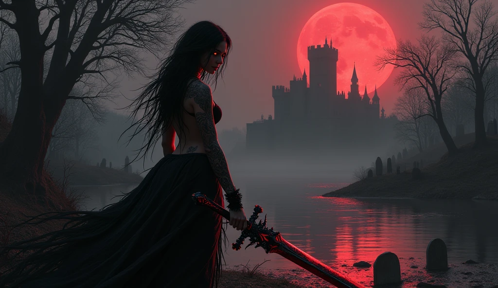 black and white and blue and red,(best quality, ultra-detailed, high resolution, extremely detailed cg),wide shot,dead angels stand on cliff edge,she is very beautiful,she like blood and sea,bloody rain, mystical,fanatic, intricate, surreal,delicate