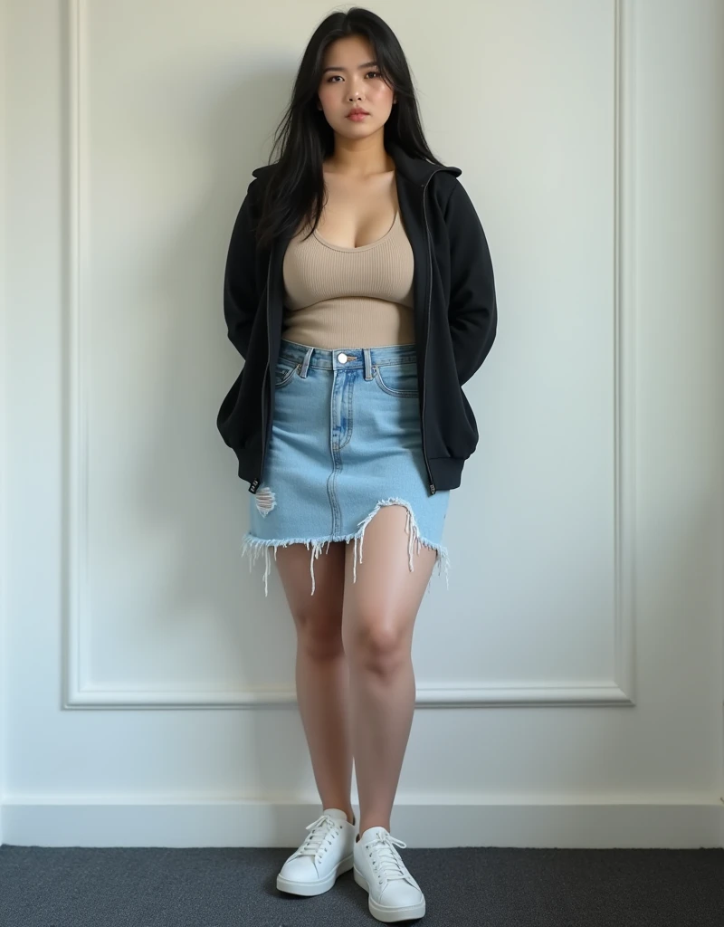 Beautiful 26 years old woman, 170cm high, 60kg weight, white skin, long curly dark hair, gray eyes, wearing fucsia shirt with buttons, crop sweter, long skirt, (((shoe store))), people close to her, cute smile, natural morning light, realistic portrait, highly detailed, analog style, deep cleavage, breast, nipple, (((full body)))