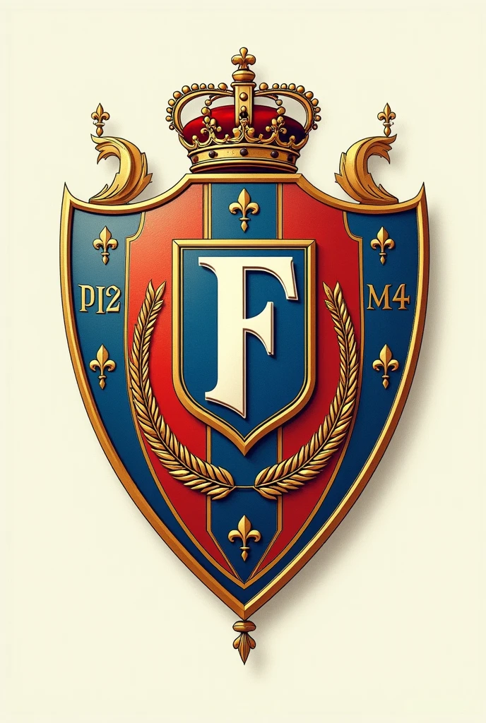 Red and blue coat of arms with swords behind the shield, written in Portuguese "Pioneer Clan Serve"