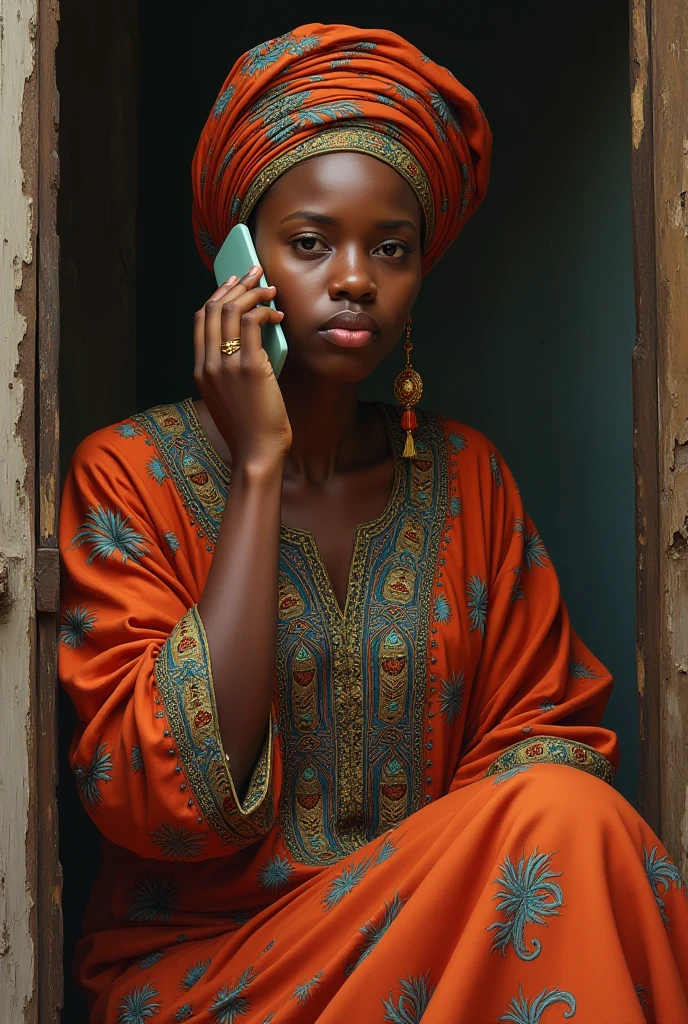 Somali woman calling on her cell phone