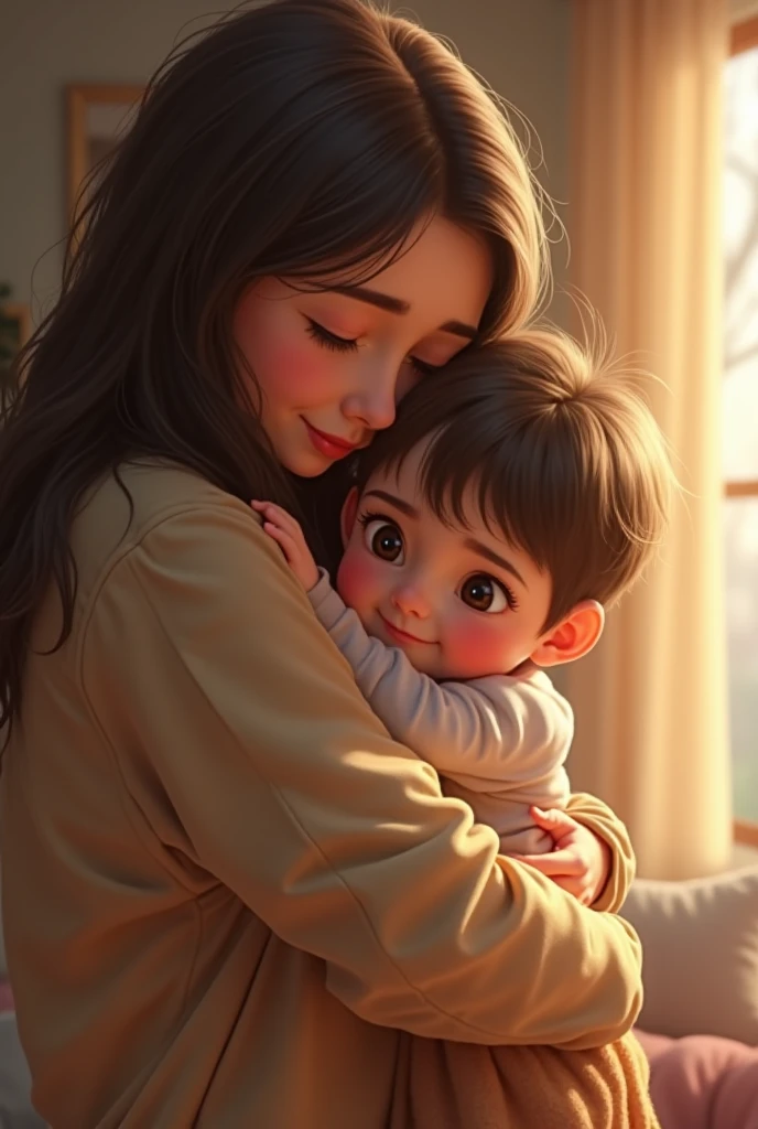 A ??? hugging her mom