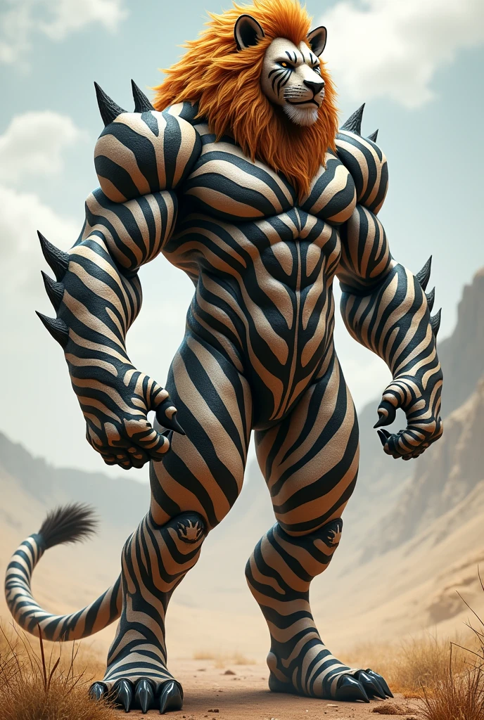 Male lamia-zebra with a long tail instead which has the same patterns as the body of a zebra