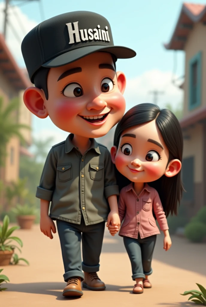 3d cartoon caricature, An eight year old smiling brother and a three year old sister, standing in a pose, stylish, cute, beautiful hair, 3D render, 3D Cartoon, big head, cartoonish look, high resolution, super detail, soft lighting