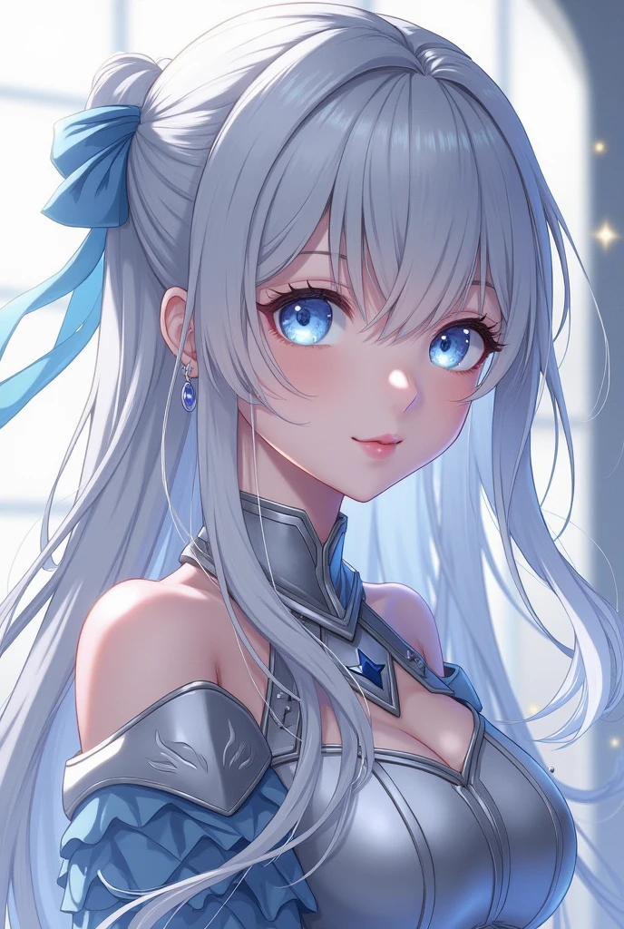 ((Masterpiece)), ((Best Quality)), (ultra detailed), ((extremely detailed)), 4k, (8k), Best Quality, (beautiful), animated style, look up from below, bar, evening, a pretty girl, 1 girl, Alone, It lasts, beautiful rainbow hair, beautiful blue eyes, ((beautiful eyes)), White skin, earrings, neck, SMILE