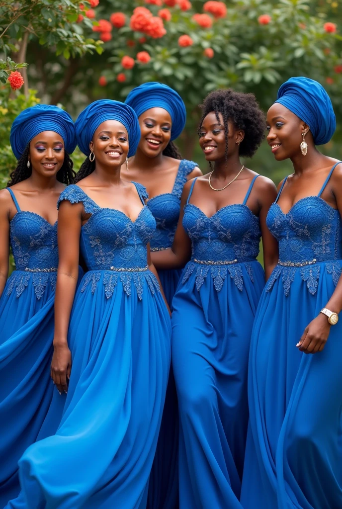 In the heart of the African forest, beneath a canopy of twinkling stars, lies a breathtaking scene. Four radiant African women, dressed in vibrant blue attire designed with intricate African motifs, lie peacefully on a neon-lit, glowing map of Africa. Their serene faces are illuminated by the blue hue cascading from above, creating an enchanting blue colour grading. This cinematic moment is captured in exquisite detail, with Octane 3D rendering and ultra HD resolution at an impressive 32k. Their joyful expressions are frozen in time, as they gaze up at the night sky, their happiness echoing through the stillness of