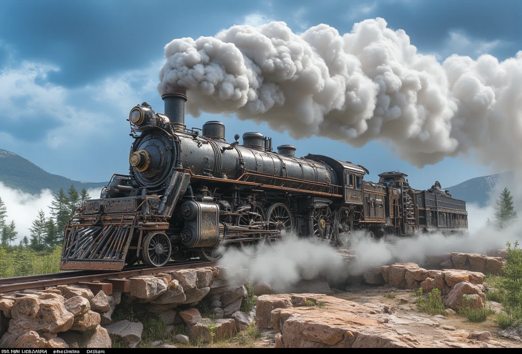 Steam locomotive with many wheels