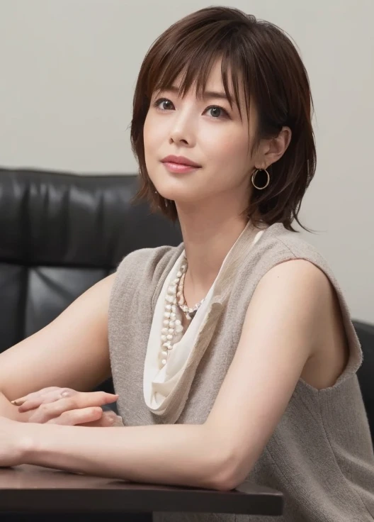 Beautiful mature Japanese woman aged 55, Nymphomaniac, Long eyelashes, Low Ponytail, Red lipstick, Pearl Necklace, Earrings, Dark eyeshadow, Cleavage, Playing the drums, drummer, sexy,