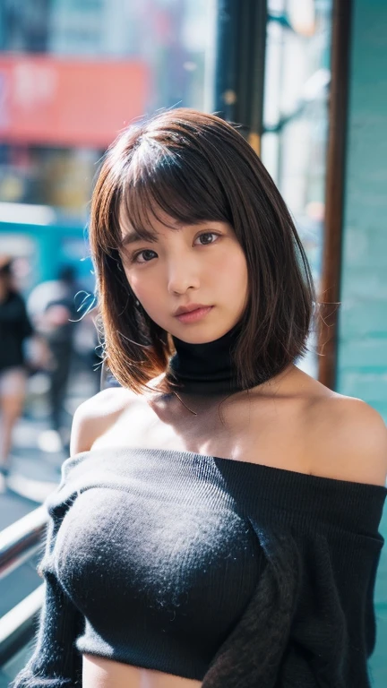 best quality, photorealistic, 8k, high res, 1girl, woman, (skindentation), (professional lighting), (portrait:0.6), (blue turtleneck sweater), gorgeous, (short black hair:1), (looking at the camera), ((looking at viewer:1.5)), (looking at the camera), photorealistic, (bokeh), (portait:0.6), gorgeous, (dynamic pose:1.2), intense lighting to face area, lips, (closed mouth:1.3), smile, <lora:VCOMix-B2-EP3-UmiV2:0.75>