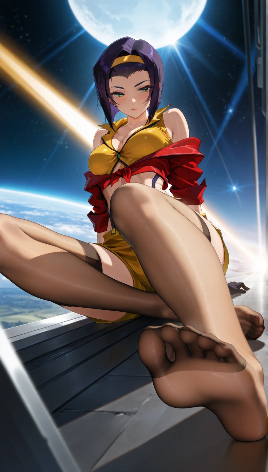 Giantess with firm , long sexy legs, yellow hair and in bikini is lying on the ground, while the city at her feet burns in flames for the destruction she has caused, while people run away from her, so as not to die crushed by her heels. Giantess, goddess, macrophilia, curvaceous body, hentai, fetish, sexy legs, bikini, high heels, high quality