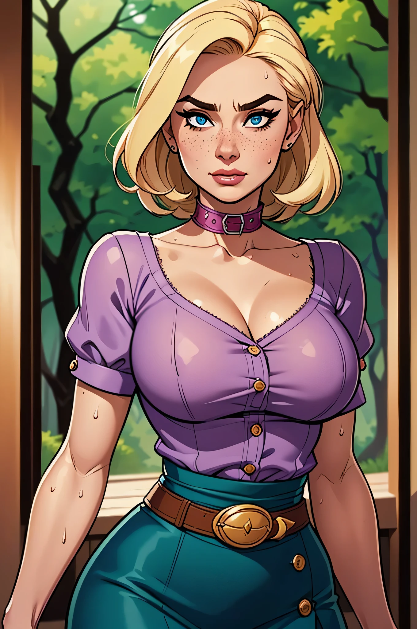 (best quality,4k,8k,highres,masterpiece:1.2),ultra-detailed,realistic,sexy high school girl with orange hair in a garden setting,beautiful detailed eyes, beautiful detailed lips,extremely detailed eyes and face,long eyelashes,flawless skin,pink panties peeking from under the skirt,gorgeous pink and black ,fitted skirt accentuating the curves,plaid pattern on the skirt,cropped white blouse,unbuttoned top buttons,large round breasts,confident and alluring pose,sunlight filtering through the trees,soft warm lighting,floral background, vibrant colors,portraits,high contrast,color grading with warm tones.