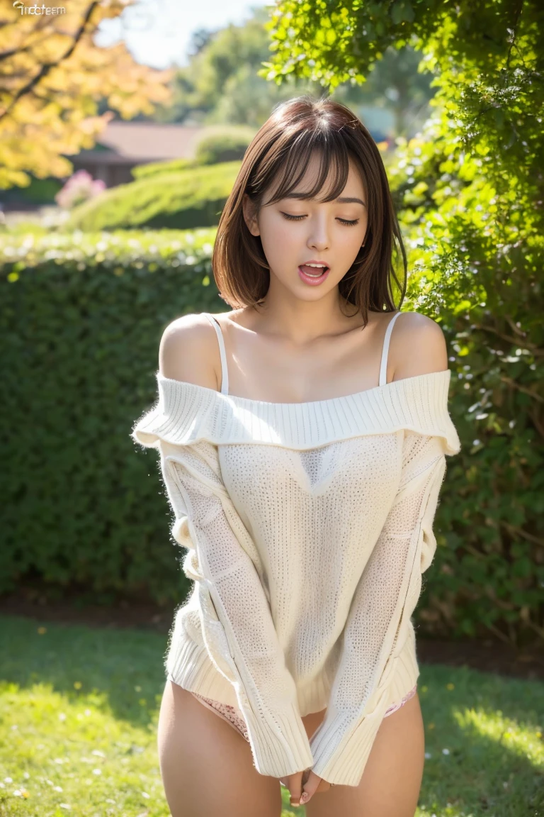 The face is :9,3492120809], The face is :9,4148934626], Bewitching beautiful mature woman、18 years、helm　154cm、well-proportioned figure、The appearance of the hourglass、((Wearing a knitted dress))、(Wearing pantyhose,Realistic pantyhose)、sitting in bed、Japan model, Japan Girl, Neat Japanese woman, Japan goddess, Raw foto, (in 8K、Top  Quality、​masterpiece:1.2)、(delicate detail:1.4)、(Photorealcitic:1.4)、octan render、Complex 3D rendering, Ultra-detail, Studio Soft Light (Studio Soft Light) (Studio Soft Light (Studio Soft Light)) (Studio Soft Light (Studio Soft Light) (Studio Soft Light (Studio Soft Light))) (Studio Soft Light (Studio Soft Light) (Studio Soft Light (Studio Soft Light)) (Studio Soft Light (Studio Soft Light) (Studio Soft Light (Studio Soft Light)))) (Studio Soft Light (Studio Soft Light) (Studio Soft Light (Studio Soft Light)) (Studio Soft Light (Studio Soft Light) (Studio Soft Light (Studio Soft Light))) (Studio Soft Light (Studio Soft Light) (Studio Soft Light (Studio Soft Light)) (Studio Soft Light (Studio Soft Light) (Studio Soft Light (Studio Soft Light))))), Rim Light, vibrant details, Super detailing, Realistic Skin Textures, Detail Face, Beautiful detail eyes, Highly detailed CG Unity 16k wallpapers, Makeup-, (detailed background:1.2)、shinny skin、exposed thighs!!!, Spread your legs, White panties