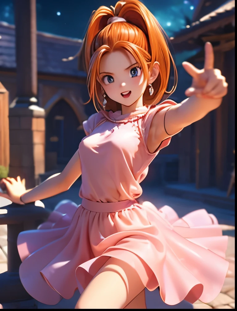 (((SFW、Accuracy、Highest quality、 A first-class masterpiece 、 Normal body 、8k、 detailed face 、 super precision 、 Normal Hands 、5 fingers、Highest、3d)))、" DRAGON QUEST"、Barbara、 orange hair、 short、 slender、 slim、ultra-thin nightgown with transparent nipples、Navel exposed、Confusion、Warm and cozy、 reality 、Soft look、 embarrassing、blush、Dance loudly、Manipulated and danced、Naughty dances 、Sexy Dance、Dance with your legs high