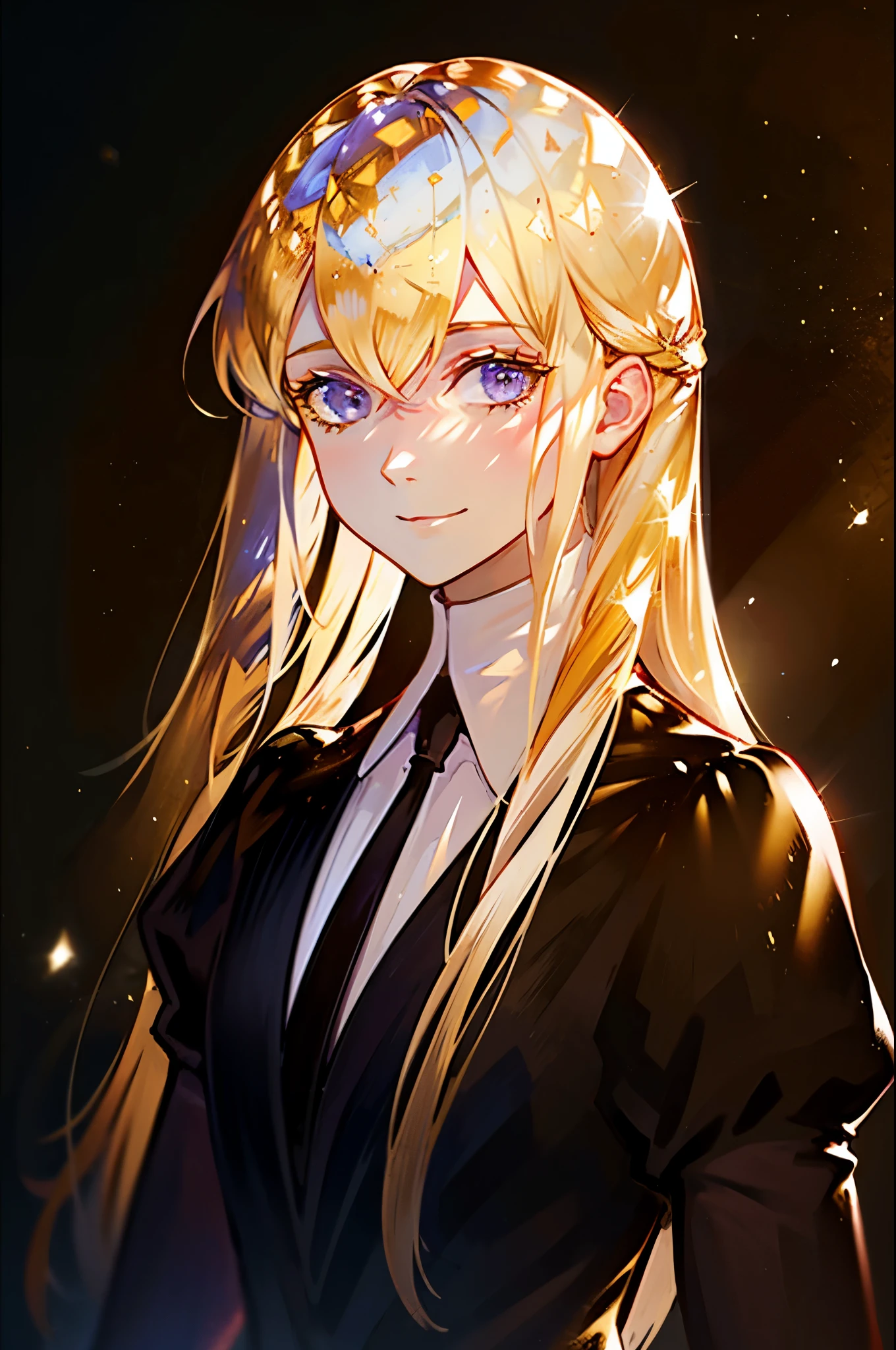Golden and White Hair, Stone Fluorite Eyes, 1 girl, ((Long Hair)), Well built body, mature, happy expression, close up face, rpg portrair