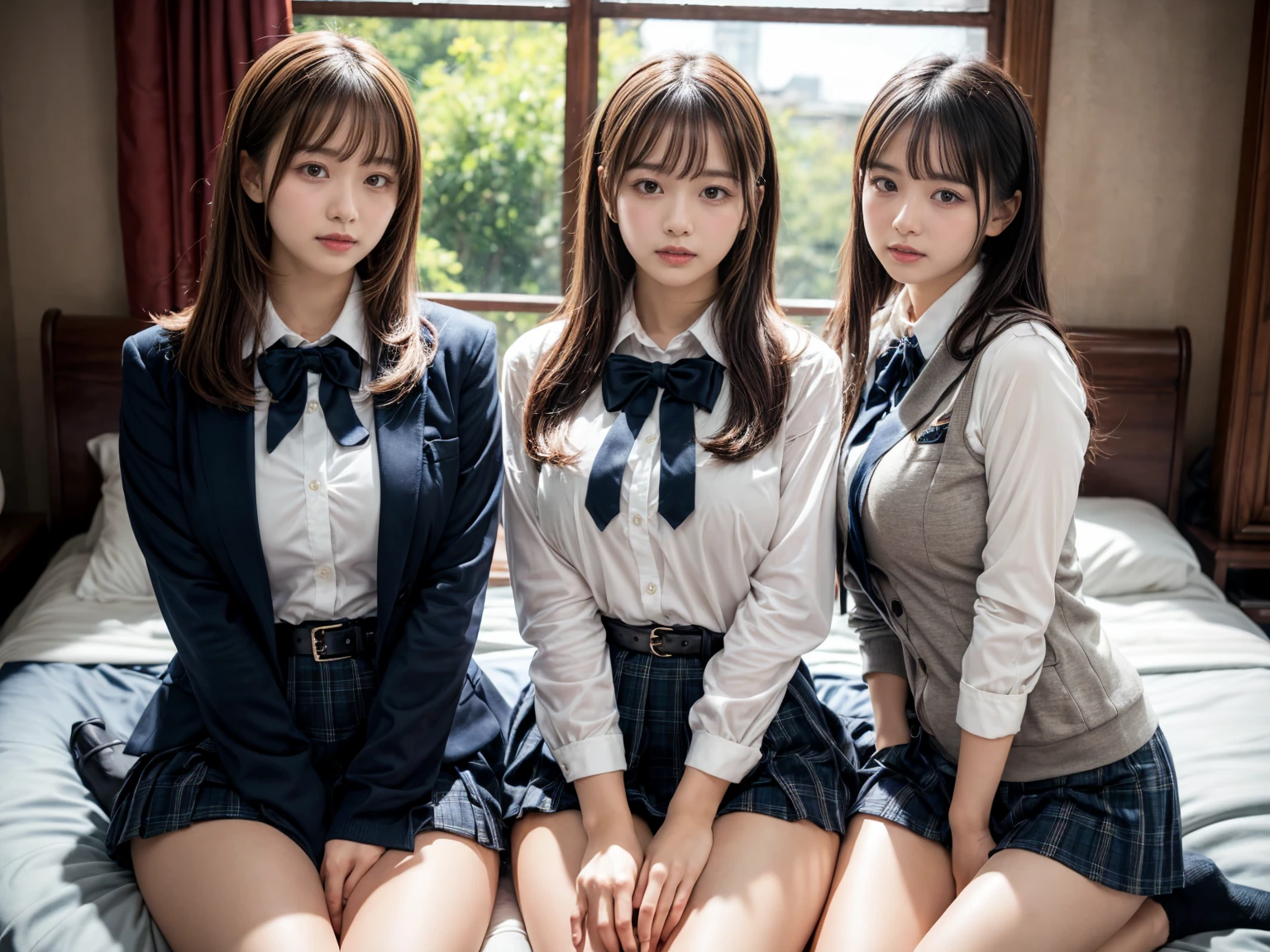8K, RAW portrait of (japanese woman),masterpiece、Photoreal:1.1、realistic, ultra high resolution, highest quality, real life photos ,( When evening comes :1.1),Photo session、Brucella、
((((2 girls:1.5)))), (((Girl lifts up her skirt in her room and shows off her genitals)))、(cute face:1.3)、日本の2 girls,((Two Japan High School Girls))、((2 real high school girls))、((Japan High School Uniforms:1.6)),slender body,black hair,(Depth of written boundary:1.3)、 ((dark brown eyes:1.2))、(real skin texture:1.3)、(An immersive atmosphere:0.8、chiaroscuro:1.2) 、(look viewer:1.3)、((red cheeks:1.3))、((from belowの天井:1.2))、(smile:1.2)、((Visible genitals))、((pubic hair))、((Woman rolling up her skirt))、((from below:1.15))、((close-up of crotch:1.39))、(Photo with emphasis on genitals))、(loose socks)、((small breasts:1.4))、the cutest girl in the world、((spread your legs to the side:1.4))、Sweat、drool、tears、saliva