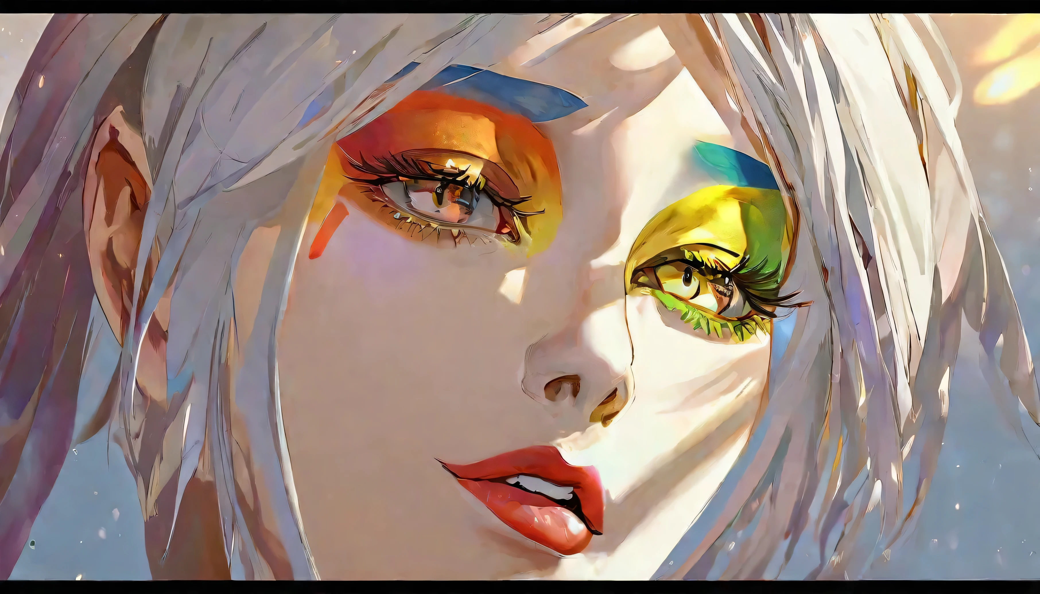  Professional Fashion Portrait Photography， Makeup Innovation , [由Wayne Goss: Chen Haiyan :0.5],   by Cindy Sherman ,
 BREAK Supermodel ,  exquisite and beautiful face,  delightful ,  close your eyes ,  Futuristic Makeup , Sexual Makeup , Avant-garde cosmetics,   Bold Palette  ,  Artistic Face Painting , Futuristic beauty,  High Fashion Makeup Style ,  striking facial features ,  Creative Makeup Art ,  Abstract Beauty , Ultra realistic details ,  Bright and Unconventional Makeup , Beauty Innovation,  Advanced Makeup Technique , 
 Interrupted
Best Quality ,  high quality ,  masterpiece,  tone shadows, [Defeated by Urosu : Kelly Frith :0.5],

LUT ,  Advanced Lighting Technology ,  High dynamic range,  Vivid and Accurate Color ,  Color Solution ,  Exquisite details, Visually stunning,   emotionally engaging  , Sharp contrast,  Digital Painting Quality ,  Cinematic Quality ,  subtle shadows , Complex shadows, Immersive Depth, Advanced rendering, Depth of Field,   sharp focus , Depth and perspective, Bokeh, Retro, faded film,  movie particles,