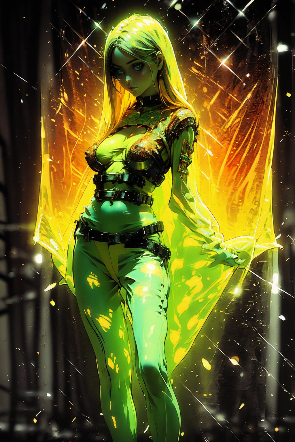 magic, earthquake, Liquid, Rotation, Flowing, Vertical lines, BlazingYellow, Emerald, a magical woman