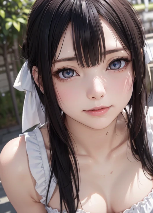 (masterpiece:1.3), (Best Quality:1.3), (Ultra-detailed:1.2), ((kawaii)), Cute, (lovely), ((sexy)), ((Extremely detailed)), 4K, (8K), Best Quality, (Beautiful), Illustration, anime style, (bold line:1.2), Gradation, looking at viewer, //, (bent down:1.1), (arms behind back), //, a cute girl, 1girl, (solo:1.2), gleaming skin, //, (big nude chested), (Perfect eyes:1.2), (Perfect iris:1.2), //, darkblue hair color, (beautiful eyes) //, (half closed eyes:1.3), (sexual expression:1.2), Fascinated expression, smile, (blush:1.2), //, modern city background, on rock, twin tails, muscle girl, hard abs, exposed abs, NECKLACE, bikini, nude