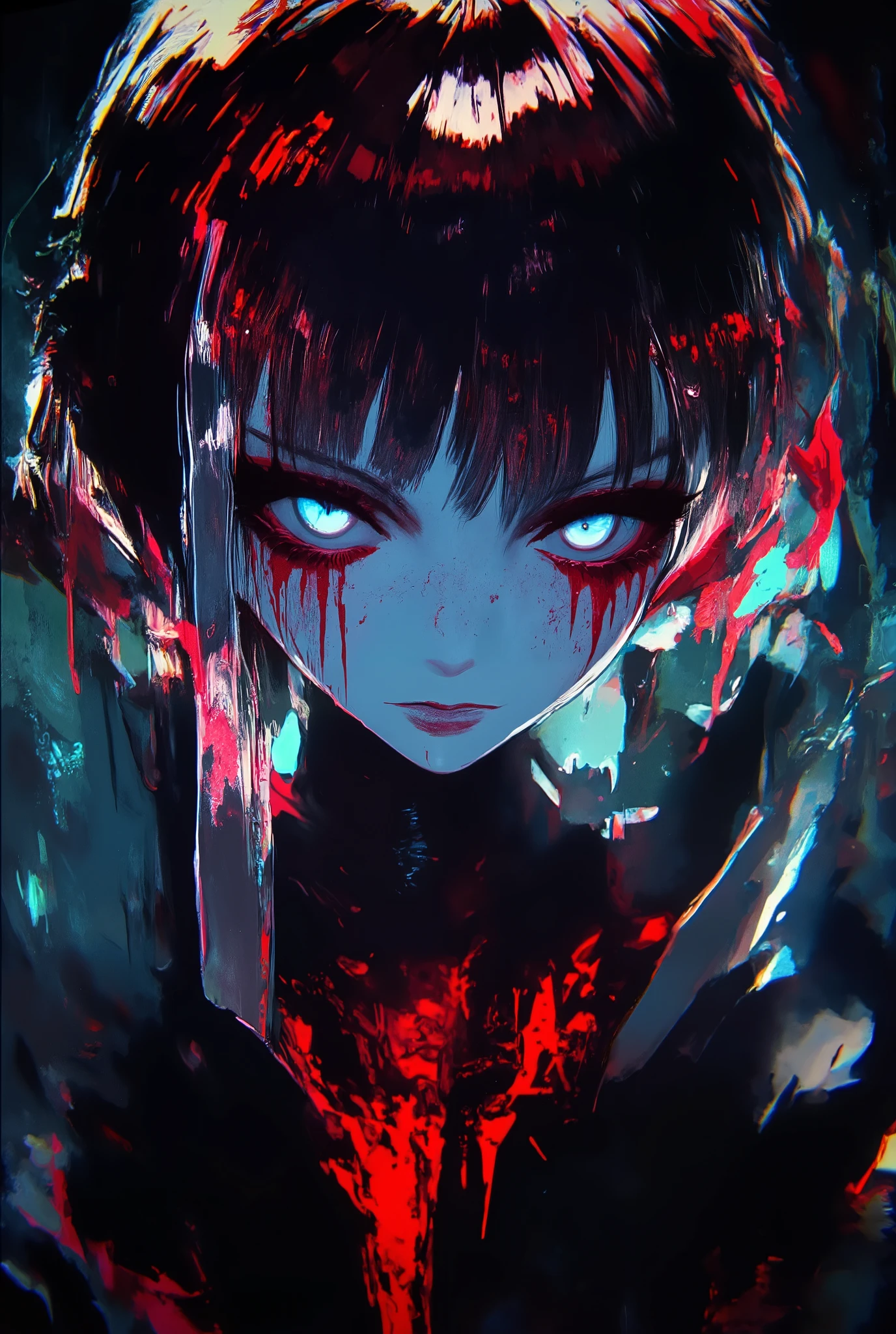 anime girl with blood on her face holding a knife, cyberpunk art by Ilya Kuvshinov , trend in artstation , Self-destructive art , Wojtek FUS, work of art in the style of Guweiz, digital art Ilya Kuvshinov , Artgerm and Atey Ghailan, Amazing Ilya Kuvshinov, Kuvshinov Ilya