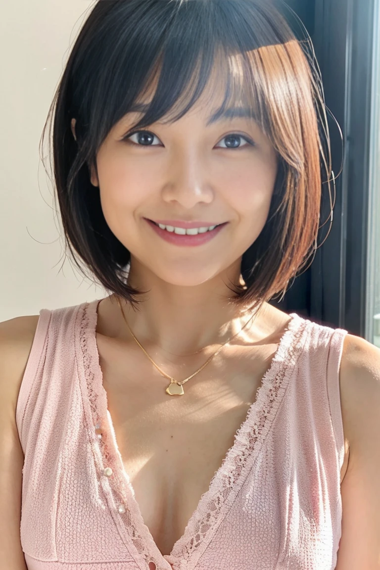 48 years old　Big Breasts　woman　A kind smile　Big eyes　Front teeth　Short Bob Hair　Japanese　classmate　Saggy breasts　Sexy appeal
