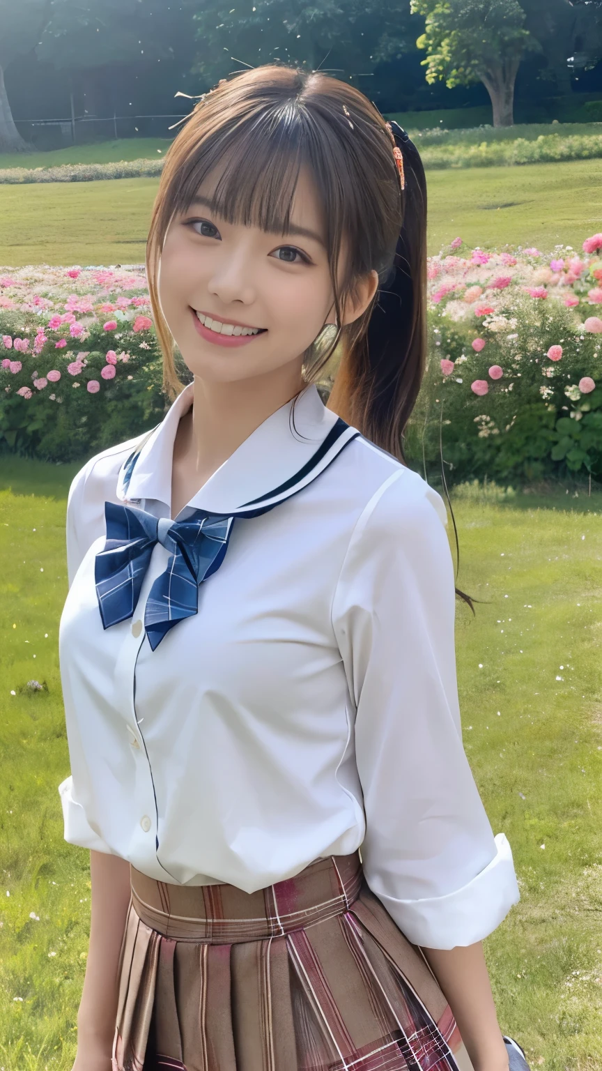 ((Highest quality、8k、masterpiece:1.3))、School classroom、(sailor suit, short sleeve)、brown loafers,high school student、Japanese women,(Anatomically correct body)、(Perfect Body Beauty:1.2)、Highly detailed beautiful face、Beautiful skin texture、(Cute smile)、Beautiful Eyes、double eyelid、(Large Breasts:1.2)、Beautiful long legs、(Looking into the camera),(emphasize the breasts:1.3)