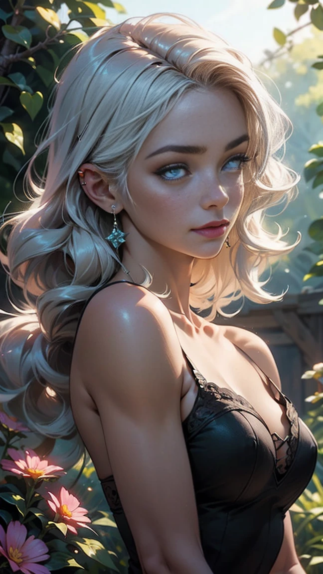 (realistic, photorealistic: 1.37), front view of a Austrian woman, blond hair, wearing lace lingerie, beautiful body