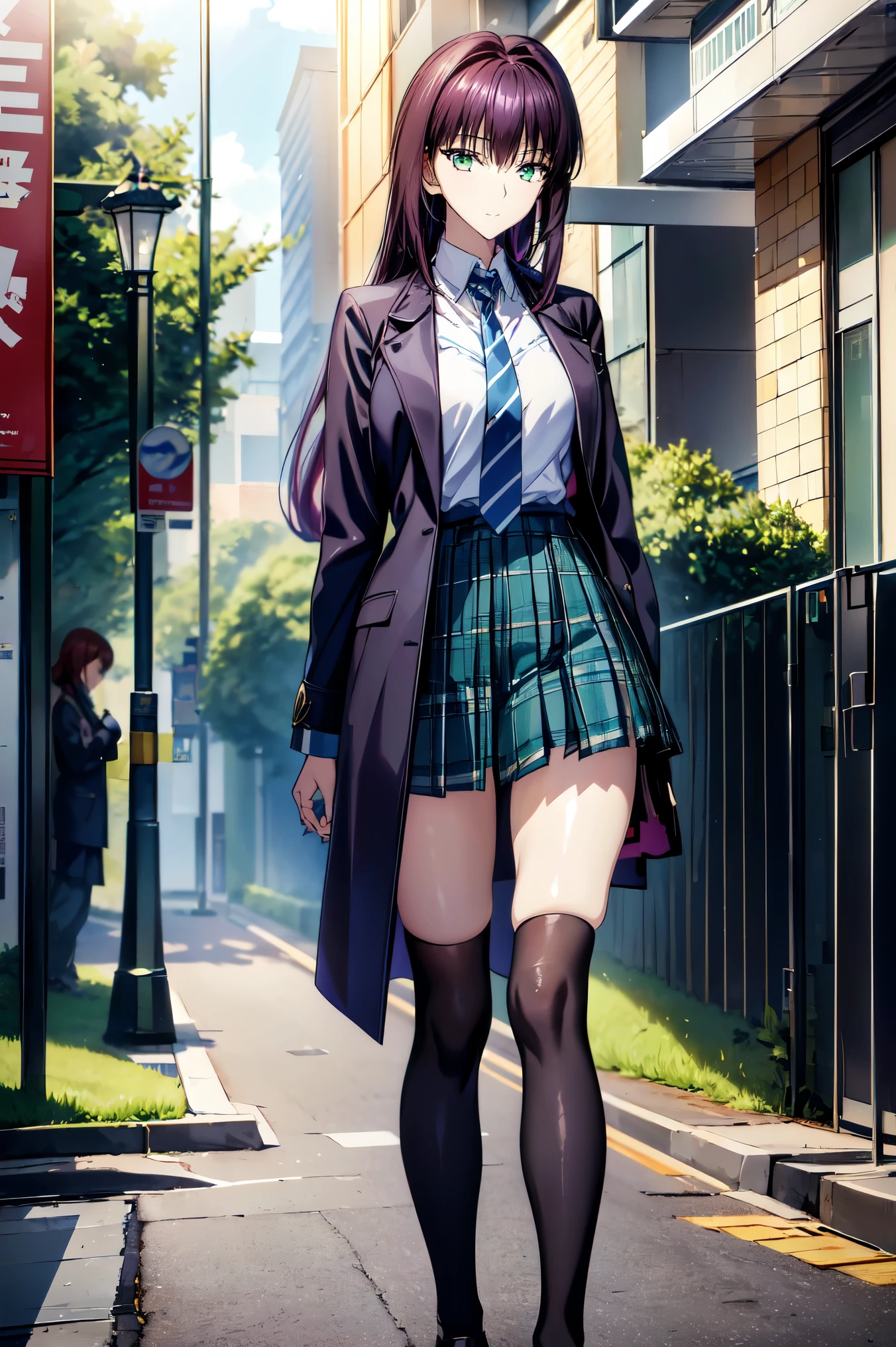 最 High Quality ,最 High Quality , face focus, soft light, super high resolution, ((( green eyes))),赤 purple hair, beautifulアニメ高校の女の子,(Masterpiece:1.2, 最 High Quality ), ( is present, photo is present:1.4), beautifulイラスト, ( natural light , Movie Screenplay ), nsfw, watch viewers , COWBOY SHOOTING , front view:0.6, 1 girl, Japanese , university student の女の子, Perfect Faces , beautiful髪, beautiful顔, beautiful and amazing eyes, beautiful鎖骨, beautiful体, beautiful胸, beautiful太もも, beautiful足, beautiful指 , ((( navy jacket ), Light Blue Collared Shirt, Dark Blue Pleated Mini Skirt Vibrator , black socks, blue tartan ribbon tie )), ( beautiful風景), evening , Riverside, walk, smooth anime cg art , 魅惑的な Anime Girl , Let's Make a Girl in a Long Coat , high definition, very detailedなイラスト, High Resolution Faces in a Gorgeous Guest Room , RAW photos, film grain , is standing , UHD and 8K Connection , 長い赤 purple hairと green eyesをした Anime Girl , anime Moe art style , 若い Anime Girl の接写, smooth anime cg art , beautifulアニメの university student の女の子, anime Moe art style , シュールな university student の女の子, Anime Girl , 魅力的な Anime Girl , シュールな university student の女の子, GIRL WITH SHINY CLOTHING , high definition, CG Details , High Quality shadows, beautiful、delicate face、All the details , ディテール beautiful DELICATE EYES FULL OF DECISION,break( High Resolution 8K Wallpaper ),(高度に CG Details 8kの壁紙),Makima ( chainsaw man ),Scathach ( destiny / Grand Order required),Reika Shimohira , high definition, とても繊細で beautifulCGイラスト,最 High Quality , is present Feeling , is present fabric, is present texture,((( debris flies))), (((最 High Quality ))),8k,At 32k,Masterpiece, beautiful and charming anime woman , supermarket, very detailed, high definition,シュールな university student の女の子,Masterpiece, 最 High Quality , High Quality , Freshness , High Quality texture, High Quality shadow, high detail, sex, 1 girl, university student ,Alone,I,Alone,Alone, ADULT BIB , beautiful長い脚, beautiful胸, beautiful太もも, Tight Legs , beautiful leg line , Slender Waist in an Unmanned Bar ,Mature body girl, big breasted , beautiful胸,reddish purple hair, purple hair, BLACK CURRANT HAIR , charming Anime Girl , colorful hair, straight hair ,shy smile,幸せそうなsmile, Brilliant Appearance ,cute smile,Cool Beauty, beautiful女性, handsome face , beautiful写実性, Attractive Figure , enchanting face , Calm Expression , beautiful髪,smile, colorful eyes , green eyes,Jade Eyes, beautiful目,bright eyes, DELICATE EYES FULL OF DECISION, Jewel Eyes ,Jade Eyes,( green eyes:1.5), charming face,8 heads,:171cm,彼女は首に necklace 身に着けています, necklace ,beaded necklace ,Magatama Accessories,smile
