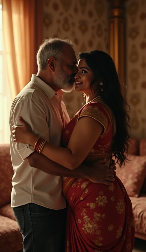 A middle aged man seduce a desi girl in half saree by grabbing from behind
