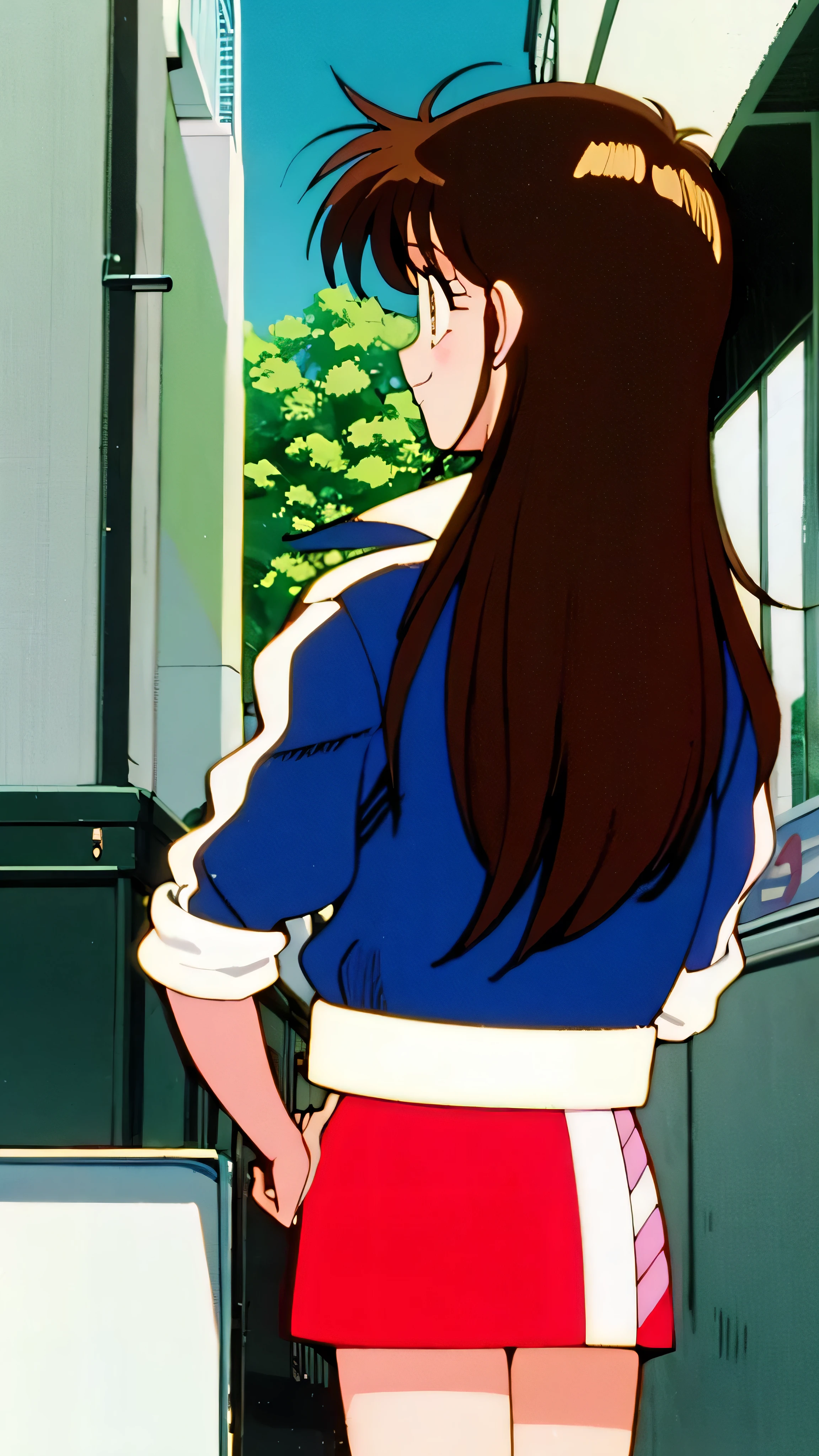 Koyomi mizuhara, glasses, brown hair, long hair,large breasts, Long sleeved shirt, biker shorts, back of view, Wallpaper, ass check view, chikan, ass grab, train background, looking back smirking, sexual tension, chikan victim, ass grabbed, panting, mouth open, tongue out, naughty scene of chikan, raped moaning, wet