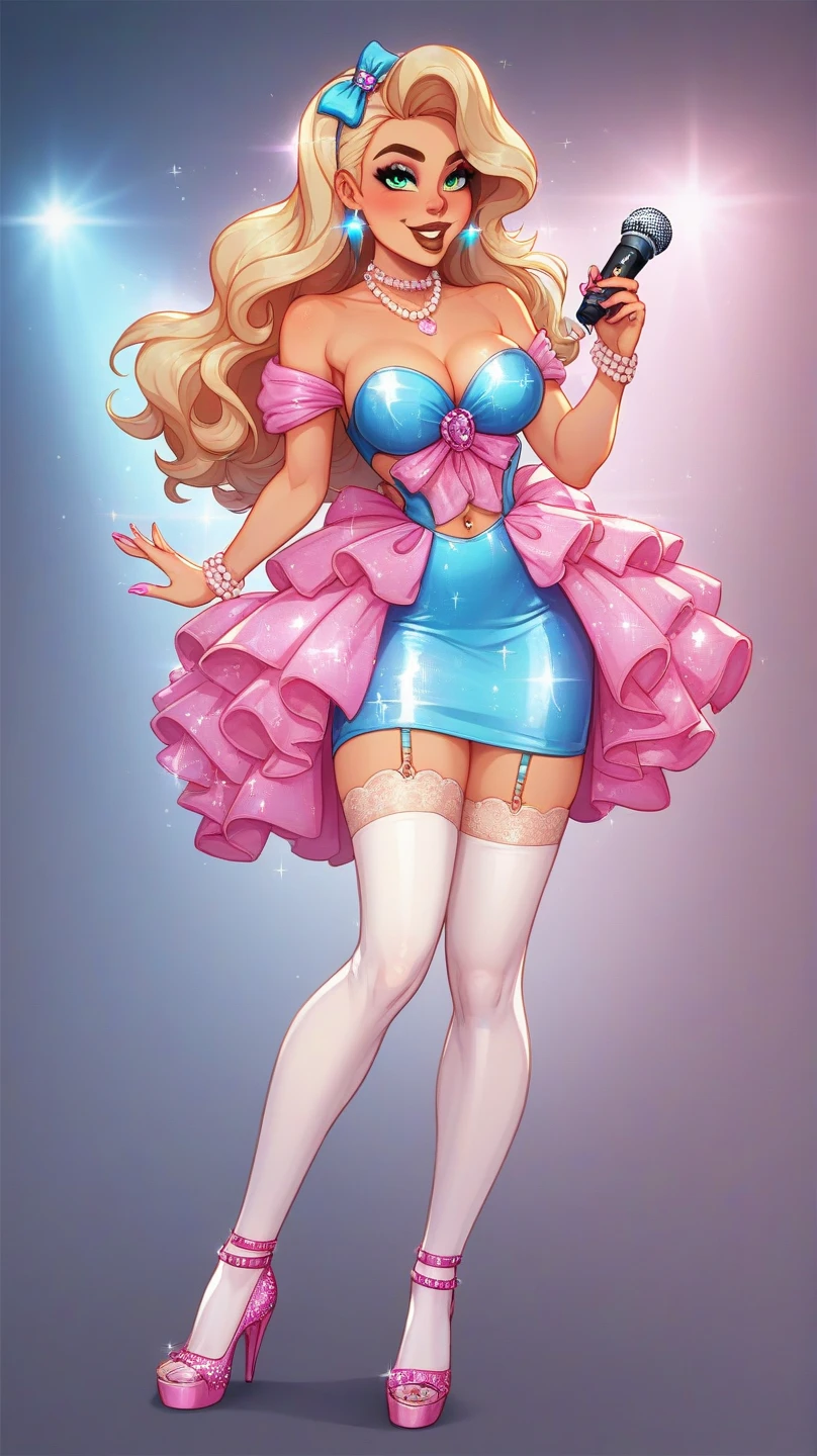 Sexy college sorority girl wearing a (big diaper), standing in front of her lecture hall, ((embarrassed)), center of attention, pleasure, (kinky), facing crowd, sweatshirt, sneakers, striped stockings, colorful, fantasy, (magic), (magical fog), mature, (big breasts), wide hips, blushing, stage, stage lights, ((vulnerable)), kinky, blonde, ((blushing)), surprised, raised eyebrows, shocked, ((orgasmic)), (((hypnotized))), (hypnotic), drooling, (submissive), ((glowing pink eyes)), (pink iris), (magic), ((relaxed)), ((ecstasy)), collar, big lips, bimbo, long lashes, kissy face, eyes crossed, puppet magic, (((mesmerized))), clown face, ((jester hat))