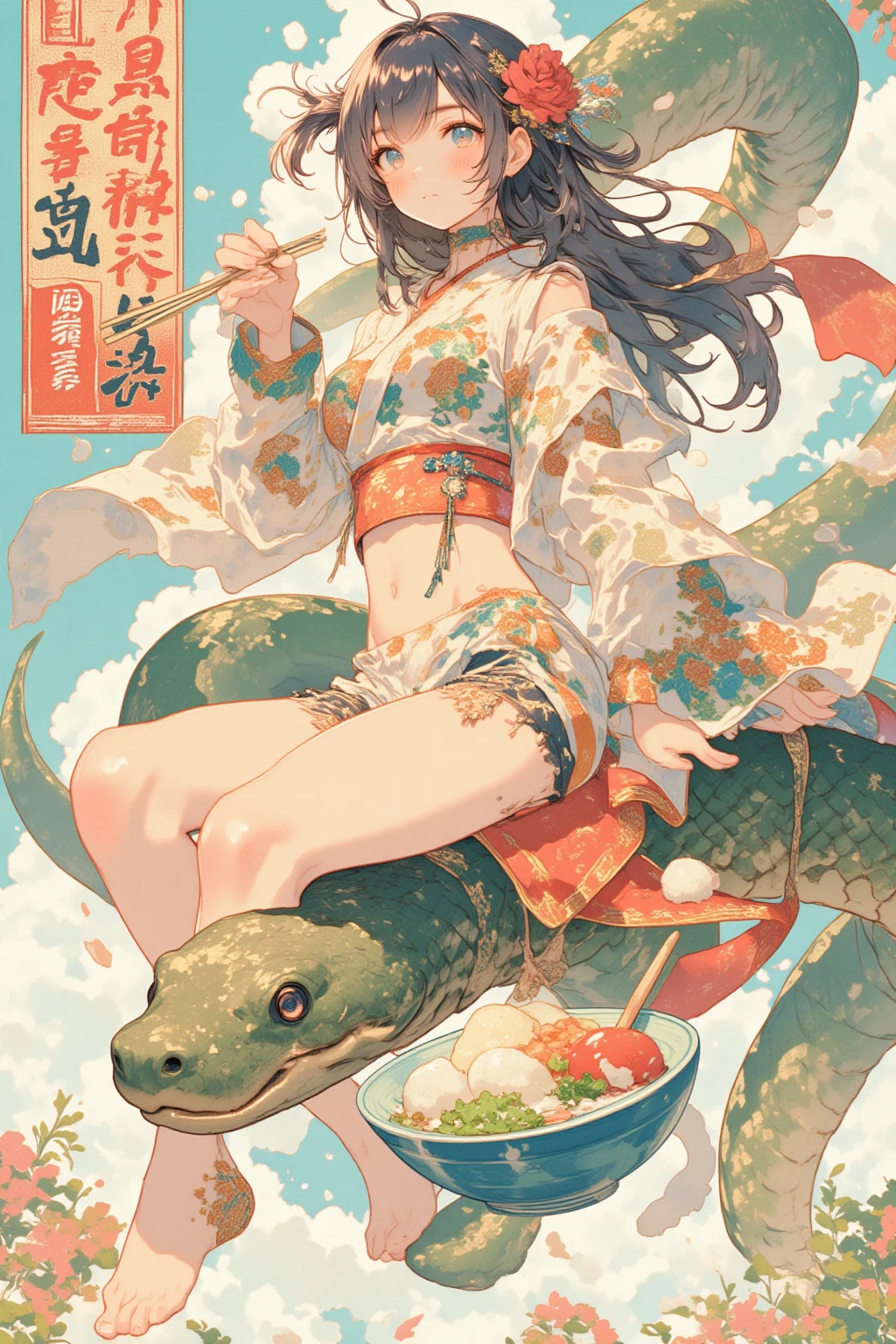 Masterpiece、Accurate drawing、Detailed drawing、8K、In the deep waters of coral reefs、There is a mermaid who looks like a beautiful woman、Body color is like emerald.、The structure is a half-mermaid、The lower half of the body is like a fish、She looked at me from above、I looked at her from below、I hold a pearl in my hands 。wearing Japanese kimono、beatiful backgrounds、