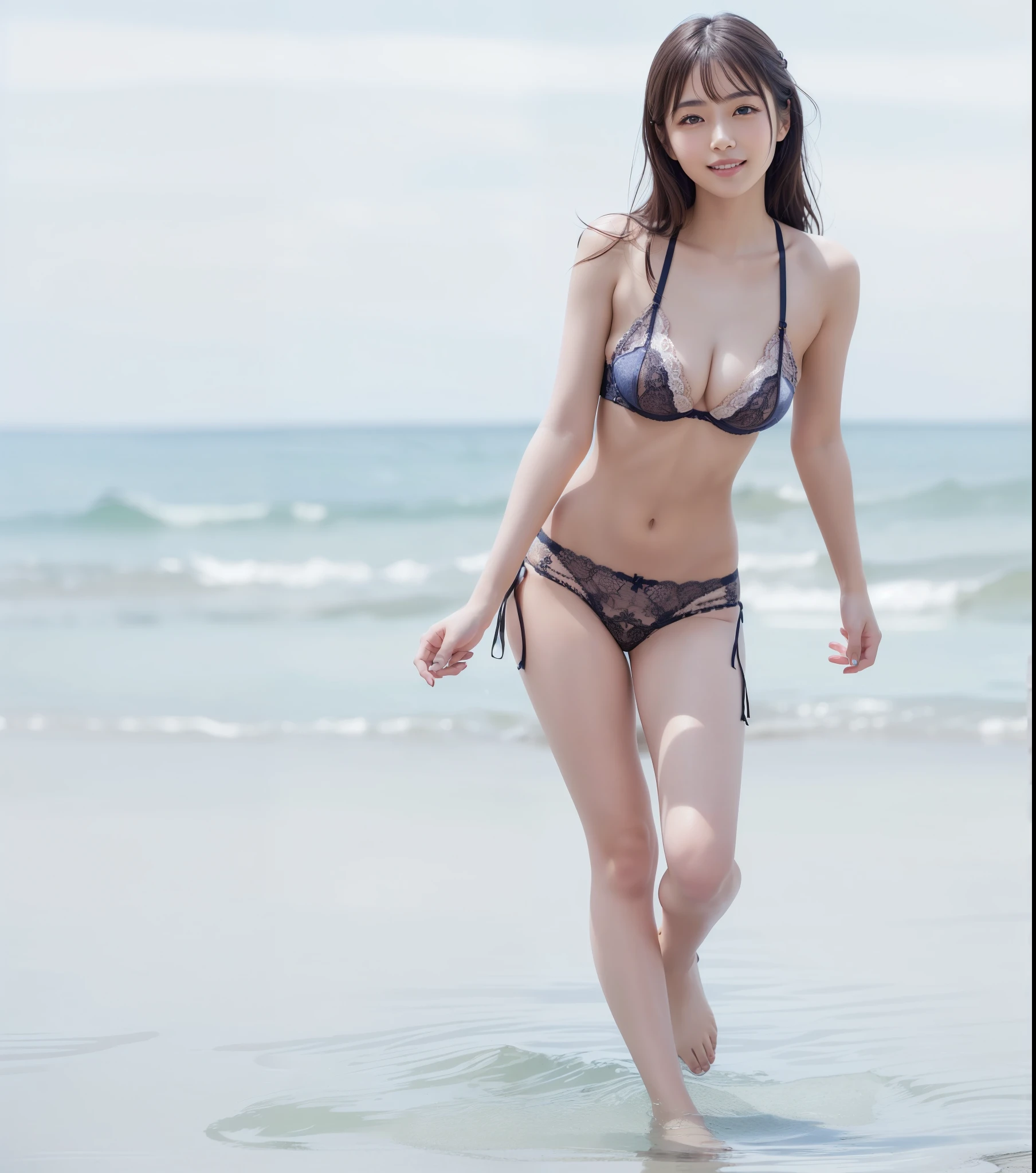 Top Quality, Soft Light, (Depth of Field), Ultra High Resolution, (Photorealistic: 1.4), RAW Photo, (Portrait: 1.4), (Frontal)
1 Japan girl, solo, cute, (shy, smile:1.1), (brown eyes), beautiful face, white lingerie, full body, sea, beach, black hair short, wet body, gym sitting