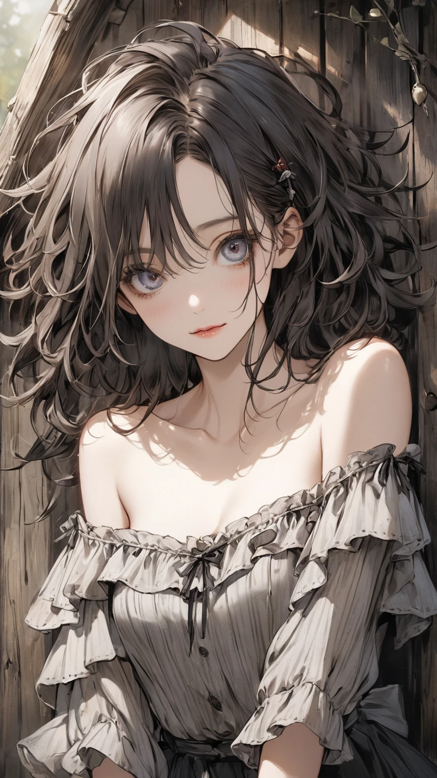 In the shadows of despair, a girl stands, clad in a tattered and dirty dress, her spirit broken, and tears silently streaming down her cheeks. Her eyes, once filled with hope, now reflect the depths of sorrow and pain. Around her neck, a collar serves as a chilling reminder of her captivity and powerlessness. Her delicate form trembles with vulnerability, as she endures the weight of a burden too heavy to bear. With each tear, she carries the weight of untold suffering and heartache. In the midst of her anguish, she remains a symbol of resilience, a testament to the human spirit's ability to endure and find strength even in the darkest moments of life.