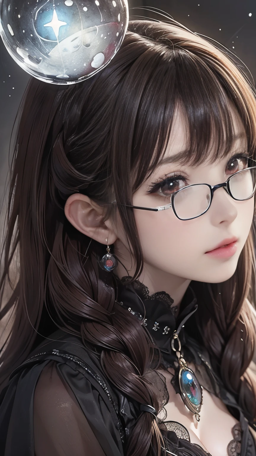 background（Black Night Sky，Big Moon），Close-up of a woman，Wearing a white shirt、((Black-rimmed glasses))、Purple Hair，Very long hair，very thick braids，Purple eyes，big ， realistic girl rendering, 8k artistic german bokeh, Enchanting girl, Realistic girl, Gurwitz, Gurwitz-style artwork, Girl Roleplay, Realistic 3D style, cgstation Popular Topics,, 8K Portrait Rendering,（truth，truth：1.4），Wear pink pajamas，巨big ，Sparkling eyes，Purple eyes、(highest quality,4K,8k,High resolution,masterpiece:1.2),Very detailed,(Realistic,photoRealistic,photo-Realistic:1.37),Mythical monster,Beast-like creature,Muscular,Six big legs,Stand like a gorilla,Red fur covering the body,two big horns,Drill teeth,Sharp Claws,Huge shape,Burning Fire Magic,Energy aura,A threatening presence,Glowing Eyes,Intimidating posture,Dark Environment,Smoke-filled air,Ominous Shadow,Majestic and fierce,Explosive power,Vibrant colors,bold,Horror art style,moving composition,Dramatic lighting,rib layer,large sharp teeth,Sharp Edges,Very detailedスケール,Burning Crack,Burning Flames,Furious expression,Burning with anger,Surrounded by sparks and embers