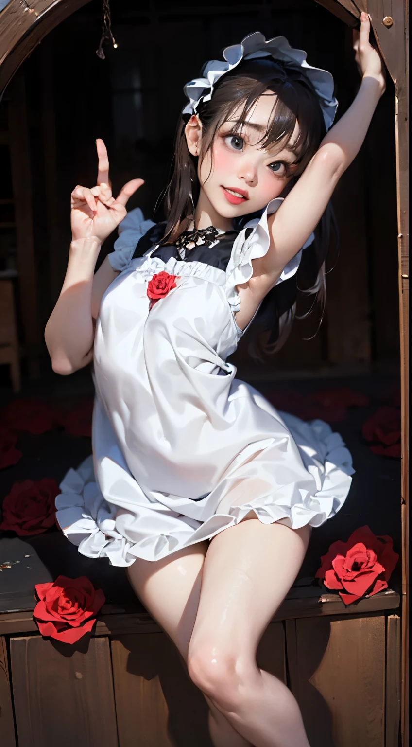 (masterpiece:1.2),8k, beautiful, high quality, ((Amazing Artwork:1.5)),
((Flexible and sexy posture:1.5)),(nsfw:1.1),
(gothic lolita:1.6),((ruffle,decoration rose dress:1.8)), (flower hair ribbon),thighhighs,
Cute girl, ((White skin:1.6)), (ahe face:1.8), ((Slim girl:1.5)), (:1.5), (( girl:1.5)),
pov,(naughty:1.7),(slut:1.8),
(On a dirty torture chamber:1.5), moody lighting, prison,
full body shot,