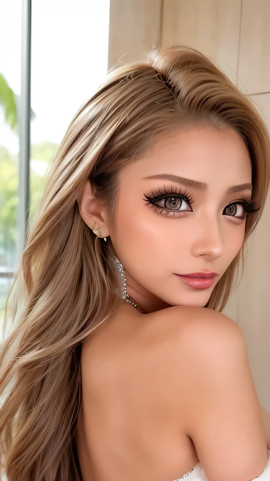 ((最 High Quality ,masterpiece, High Quality )) 16k、gravure,Small face, 最 High Quality , shape, very detailed, high resolution, 8k wallpaper, Perfect dynamic shape, Beautiful and detailed 、肉厚なSexy lips in duck mouth、 big eyes, long eyelashes :1.35, natural colored lips, Bold Sexy Poses with Gloves , 25-year-old woman with Big Breasts , beautiful , Sexy Shots Facing the Camera , super realistic raw photos, Supermodel Body , Making Armpits Under T-Shirts Visible 、Sexy lips in duck mouth、Attractive lips that make you want to kiss 、SEXY NICE BUDDY 、Sexy gal makeup、( Heavy Makeup for Women :1.2)、( Dark brown beige eyes :1.1)、 beautiful bright eyeshadow 、 dark makeup 、( Big Breasts :1.2)、 very long wavy hair、(Romantic affection:1.1)、 Best Smile When He Sees Me 、( Many women highlight their body lines ....:1.1)、(Strongly blurred、 clear images of luxury hotel pools at night :1.1)、(Strongly blurred background:1.1)、 Accurate Anatomy、 ultra HD hair、( super high resolution perfect beautiful teeth:1.1)、 Ultra HD beautiful face 、 ultra HD hair、 crystal clear bang 、Ultra HD Shining Eyes、 radiant super high resolution beautiful skin 、 super high resolution glossy lips 、 Harry Winston necklace