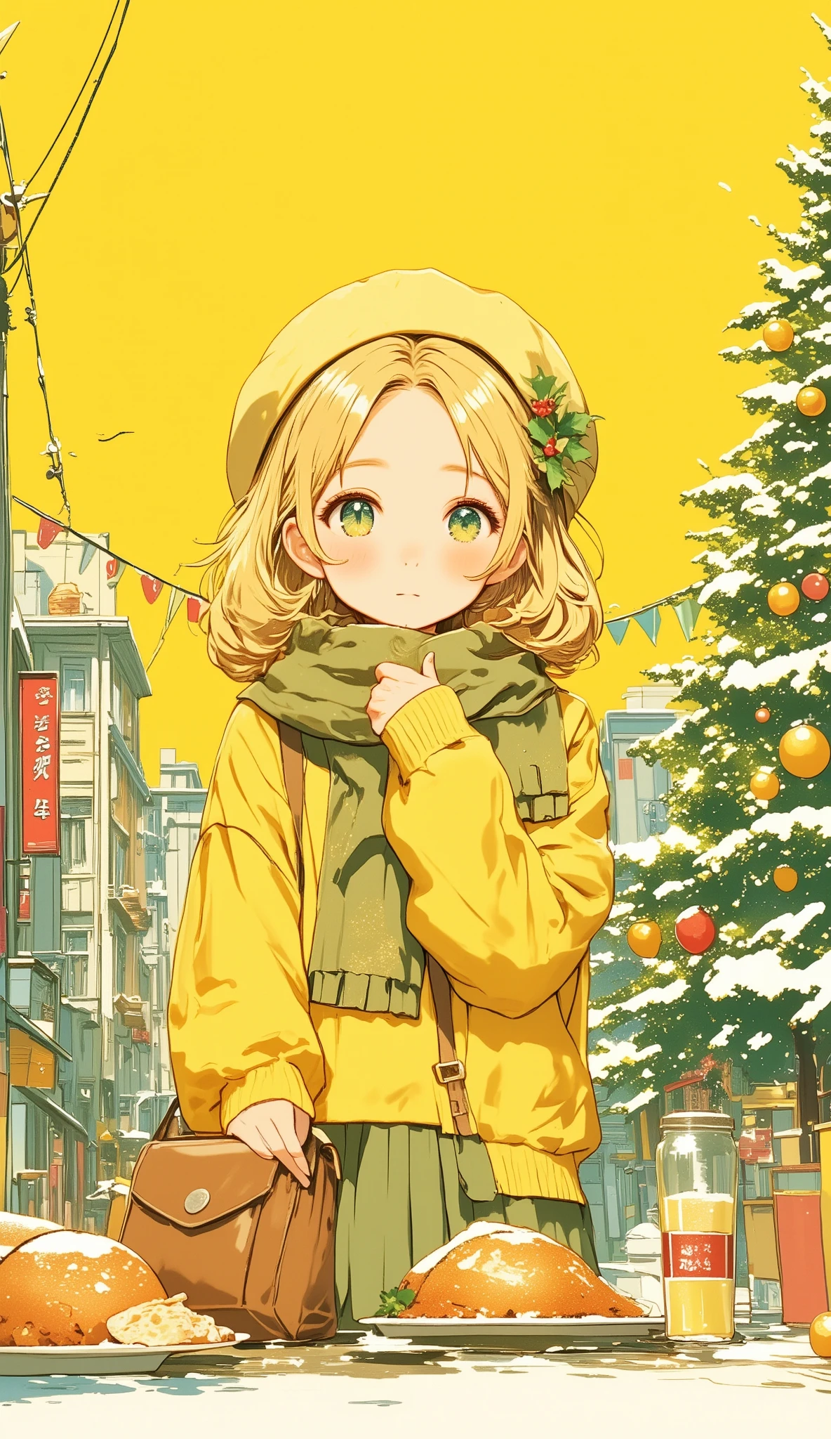  chrome yellow illustrations , Flat Street ,  cake decoration, Roast turkey, Girl on her way home from school,  yellow-green illustrations , End of the year,  English muffins ,  Christmas Eve ,  Girl,  Merry Christmas ,  mimosa illustrations , To you,  illustrations with canary yellow as the main color,, Busy Cities ,  beautiful woman,  Santa Claus,  cream yellow illustrations 