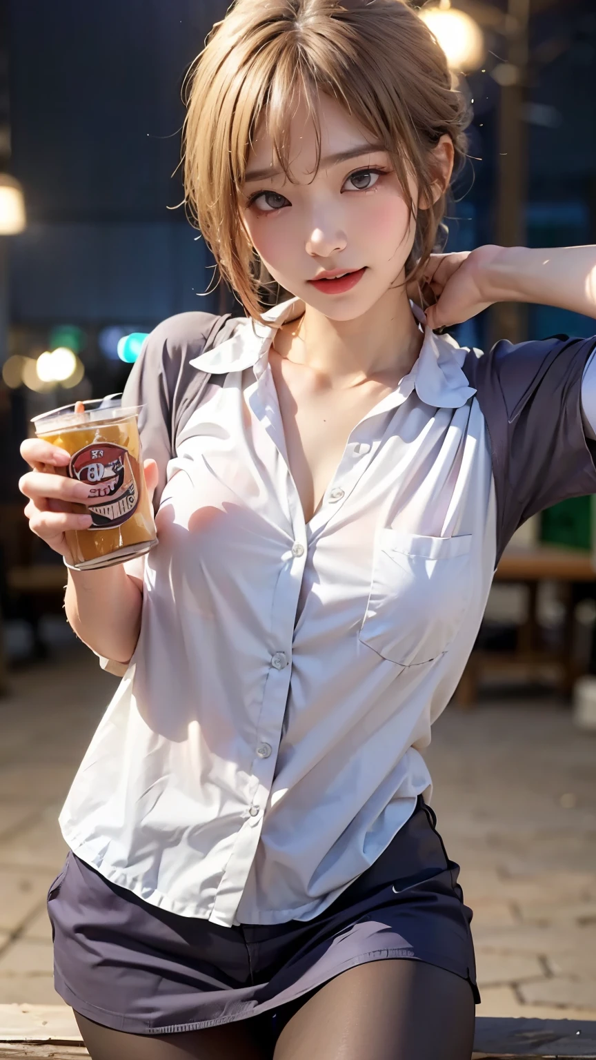 A boldly composed photograph of a Japanese woman that looks like it was taken by a famous artistic photographer, (((Blockbuster art photography)), (8k, Highest quality). A stunning composition using a model with excellent proportions. Perfect beauty model with a confident and balanced appearance, ((Highest quality質)), ((masterpiece)), (Familiar:1.4), ((Highest quality質のリアルな写真)), ((Shot with Hasselblad)), ((Best photo quality)), Beautiful womanの画像,Super Resolution,Slim and perfectly proportioned, Beautiful woman, ((Highest quality質, 8k, masterpiece: 1.3)), Beautiful woman, 1 female, Slim figure: 1.1, Perfect beauty, 20-year-old, (Realistic: 1.4), Ahegao, Shining Sweat, thin, Art photo composition with space around the woman, See through, (((Filming in a spacious studio))), (((The background is only gray and there is nothing.))), Full body photo, Anatomically correct hand, Anatomically correct legs, anatomically correct whole body, Marble room,　White t-shirt and shorts. Cowboy Shot, (((Holding your crotch with your hand))). Spread your legs, drinking beer, Nipples are protruding,, (((Your T-shirt is wet with beer))),