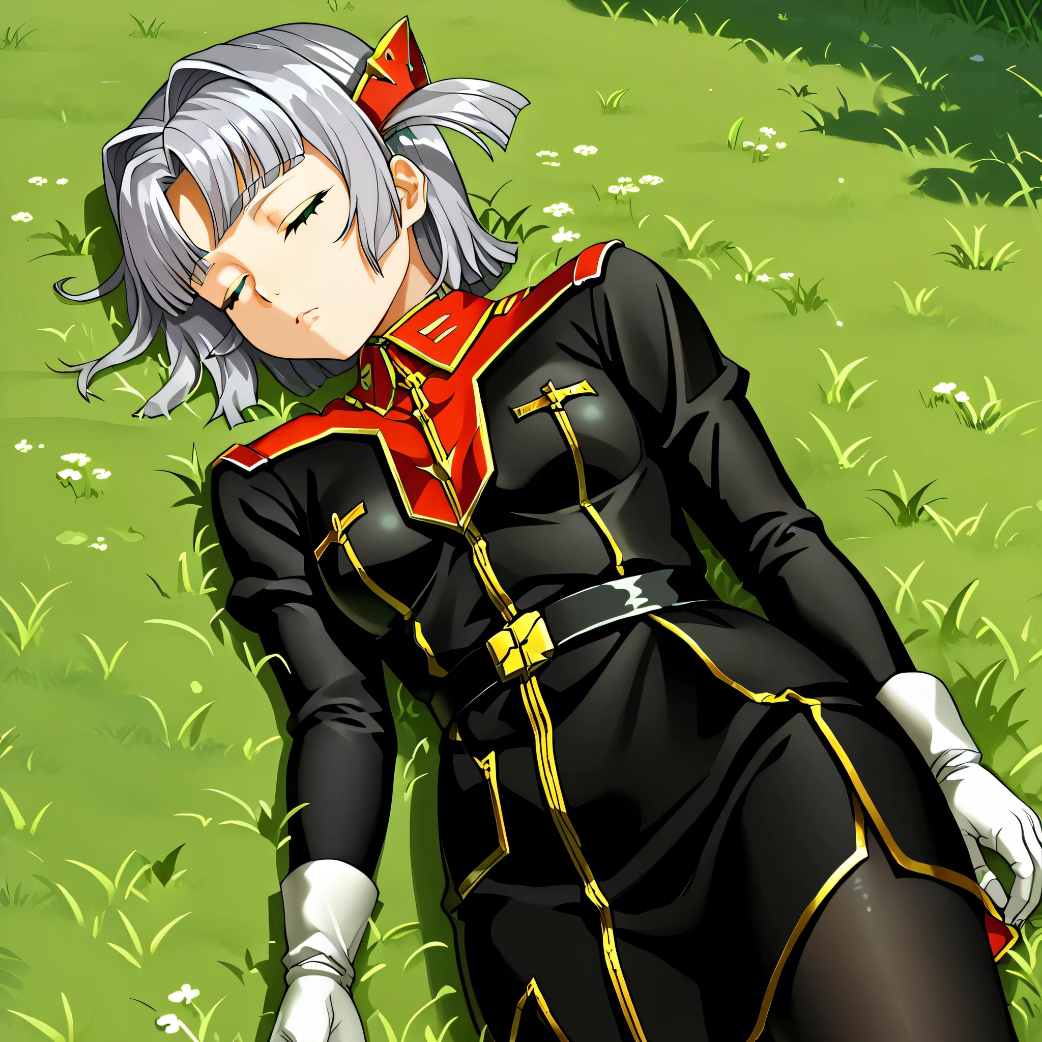 Anime - style image of a woman laying on the ground in a field - SeaArt AI