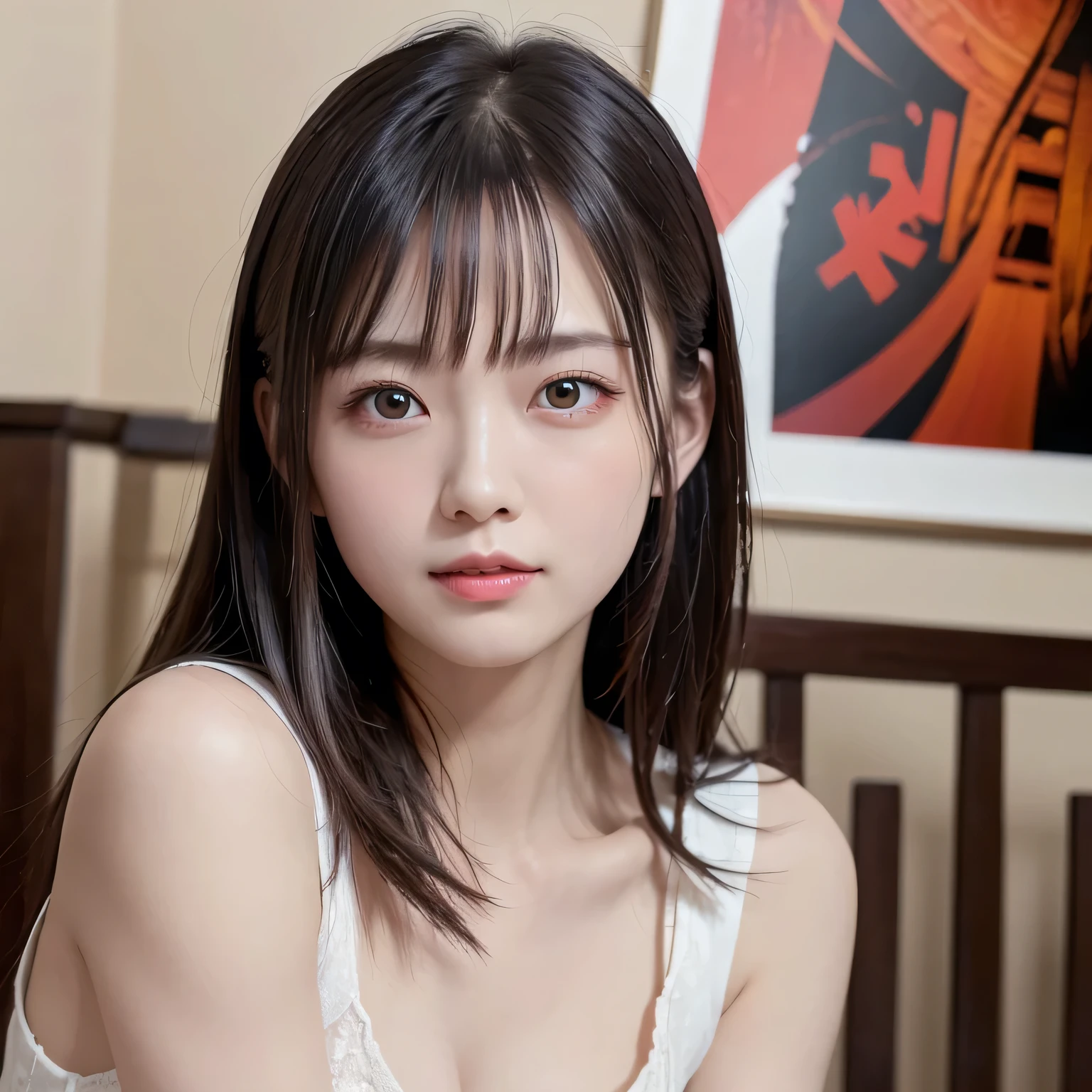 ( best quality, movie poster style ), beautiful woman (One eye is red:1.2),( how to write meaningful Chinese characters:1.1), It has the perfect combination of elements.