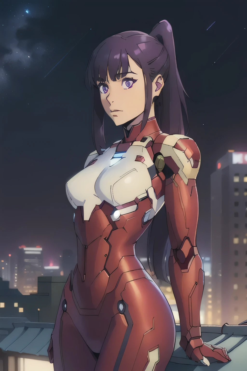 A superhero, a high-tech biotech battle suit, standing on a rooftop, looking over the city, Japanese tokusatsu and American comic style, biometallic texture of the suit, sleek and shiny, dynamic, metallic, sophisticated design, high definition, best quality, highres, ultra-detailed, ultra-fine painting, exquisite and mature, extremely delicate, professional, anatomically correct, creativity, UHD, HDR, 32k, Natural light, cinematic lighting, best shadow, masterpiece-anatomy-perfect, masterpiece