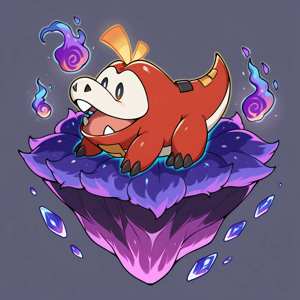 (masterpiece), best quality, solo, creature focus, ((Afterburn)) Fuecoco
with white gray-brown black orange glowing yellow-orange color palette