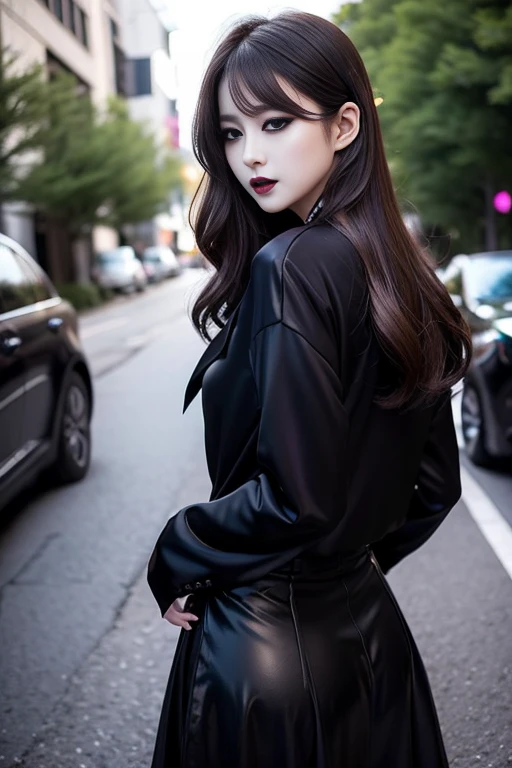 A super beautiful girl,Big bright eyes,Cool feeling,(fashion magazine coer:1.3),(leather leggings, oversized sweater, knee-high boots)