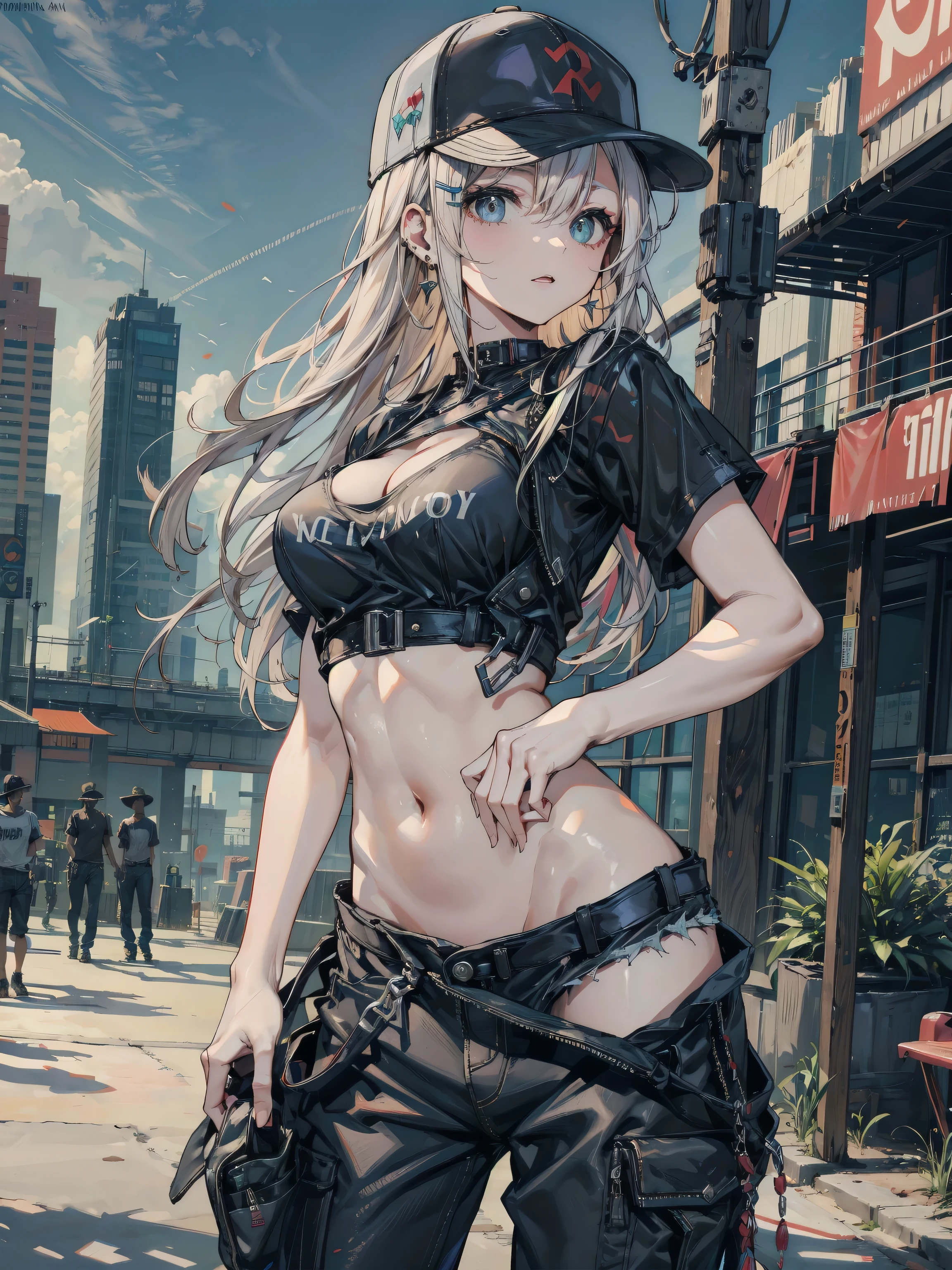 (Thynasha:1.2),dark blue hair,very long hair, purple eyes,(beautiful detailed eyes:1.0), extremely detailed face, perfect lighting, hair between eyes,bangs, (black beret, black jacket, open clothes, cleavage, midriff, black medium skirts,  black thighhighs, thigh strap, fingerless gloves, single glove:1.2), Photo,sharpness, F1.6 lens,hyper-realistic textures,spectacular light textures, Cinestil 800 Fashion Mechanics,(((Beautiful woman with left leg restrained by chains))),Appearance,Beautiful girl with accentuated slender abs: 1.1,six-pack abs: 1.1, Bust Botox,Standing on tiptoe, long legs,Long brown hair fluttering in the wind,Brown hair, Long hair, Female Warrior Costume,(No panties,No bra),(tacticul battle fashion,elbow and knee tacticul battle fashion, battle glove: 1.1),((cute batre costume)),The belly comes out and the navel is visible,Thin sheer costume, combat gloves,shredded costumes,cyber long combat boots with golden knee pads,Anatomical,(futuristic sci-fi battle fashion, new elbow and knee cyberpads, new cyberlong boots, new cybergloves: 1.1),(tied perfectly by iron chain:1.3), Restraint, Slave, collars, contempt, (Chained), 4 chains hung from heaven, Metallic shackles and fetters, wet crotch clearly visible,((Hands are restrained above the head)), the neck is chained,Chain from left knee to heaven,Chained by rusty iron chains,((the tip is protruding, areolas protruding,The shape of the pubic harearea is clearly visible:0.9)),Sweating,Wet,Wet crotch,Wet thighs,Junkyard, Realistic, (cute, perfect clothes, skimpy clothes, cute: 1.3) ,Vast miritary base in us,((wide mirtary hospital with summer sunlight)), peeling ceilings, Rebar between, Realistic material details, Extreme details, Ultra-realistic materials,narrow waist,(with sparkling eyes and a contagious smile:0.9),looking at viewer,
